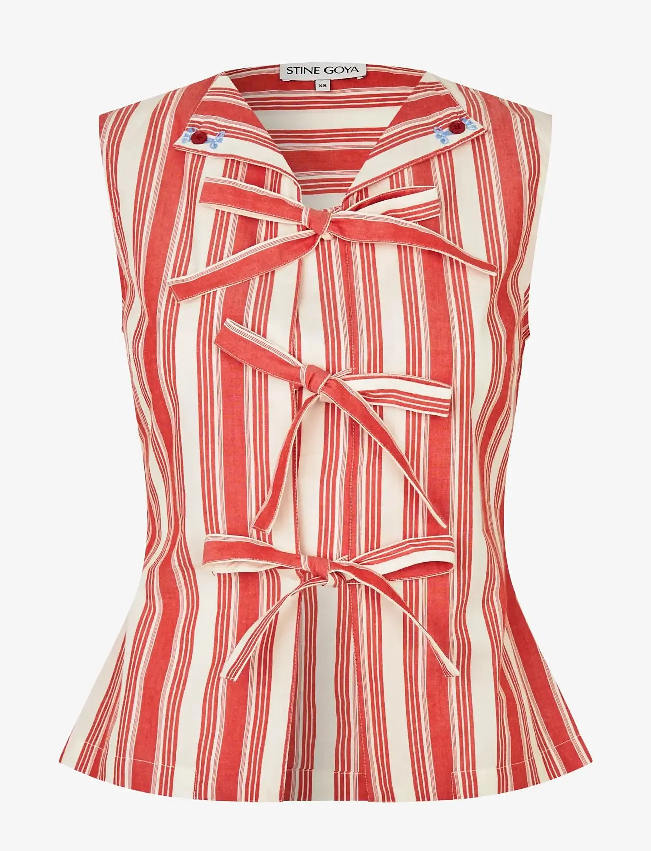 STINE GOYA - Striped Embroidered Cotton - Ærmeløse bluser - scarlet trot - 1