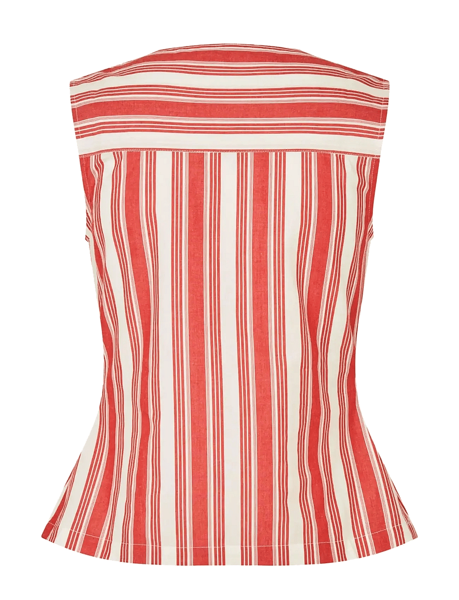 STINE GOYA - Striped Embroidered Cotton, Tie Front Vest - varrukateta pluusid - scarlet trot - 2