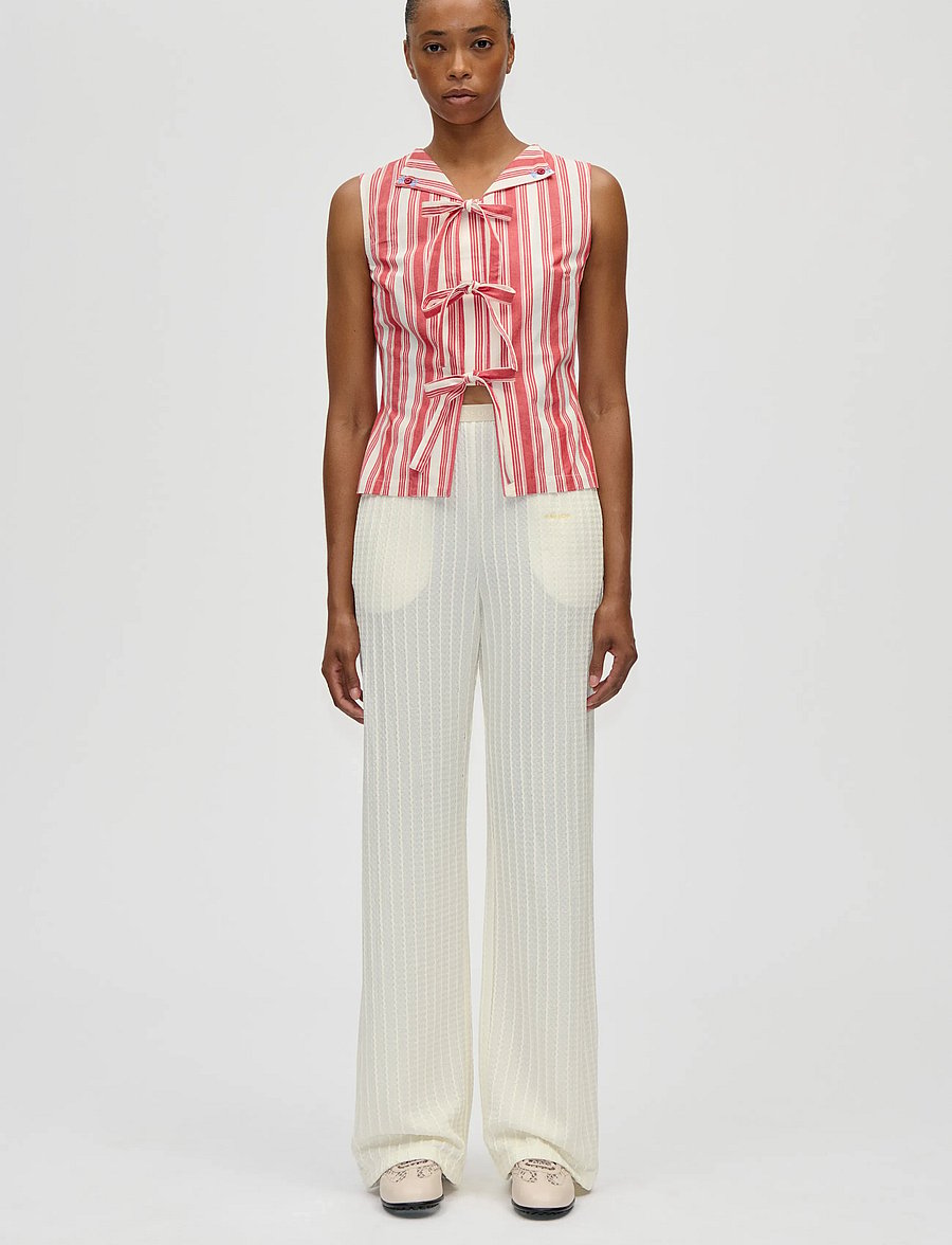 STINE GOYA - Striped Embroidered Cotton, Tie Front Vest - varrukateta pluusid - scarlet trot - 0