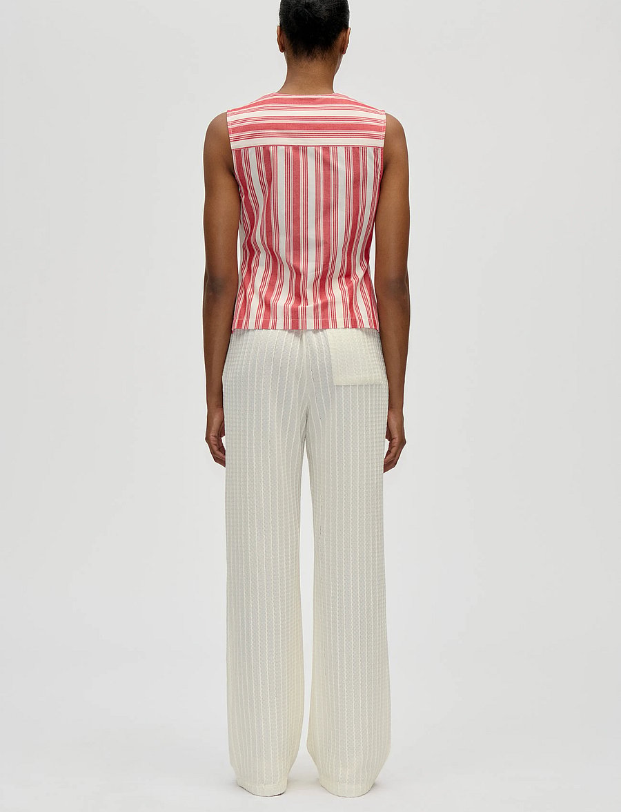 STINE GOYA - Striped Embroidered Cotton, Tie Front Vest - varrukateta pluusid - scarlet trot - 3