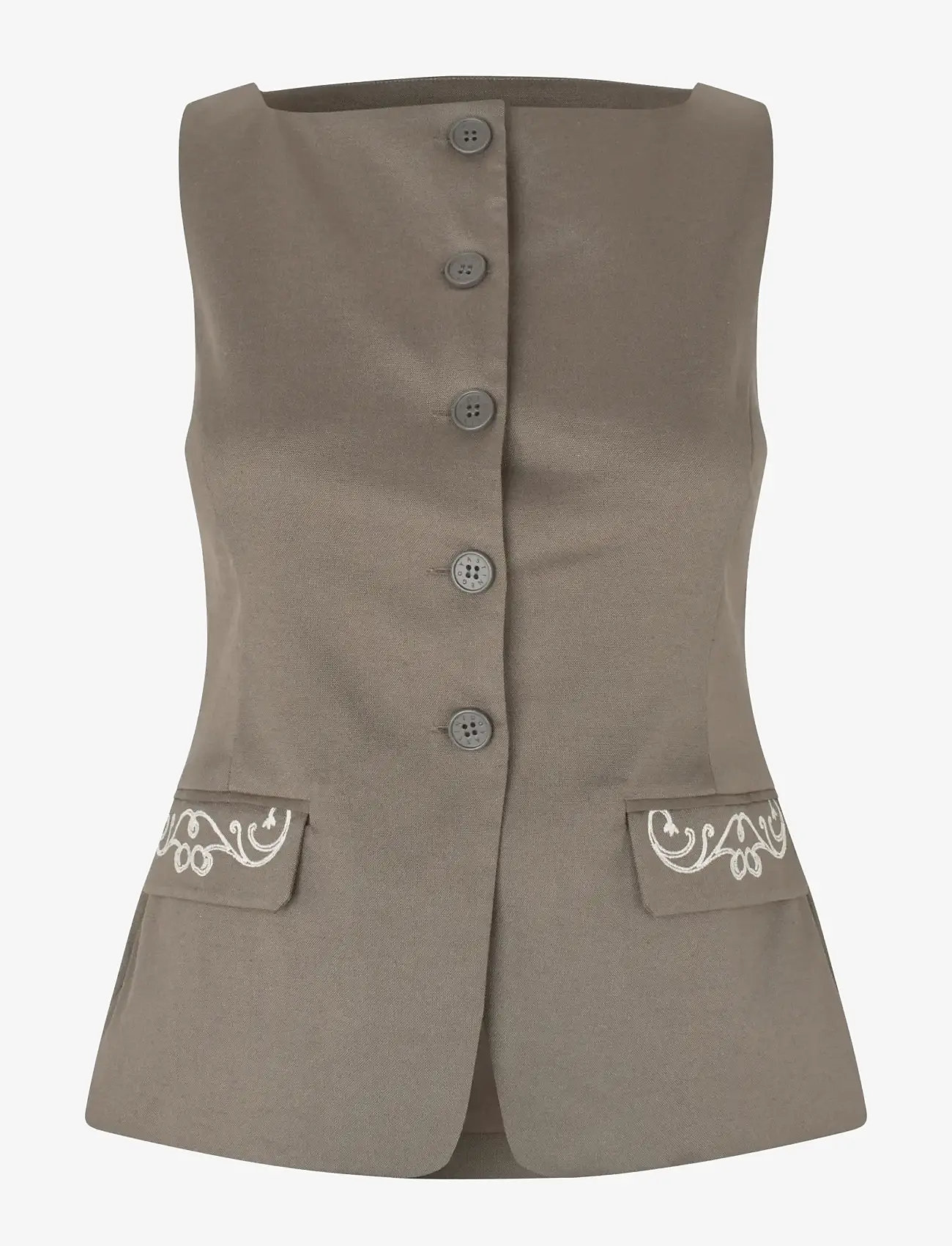 STINE GOYA - Embroidered Canvas, Tailored Tank Vest - veste - cherries on a paisley - 1