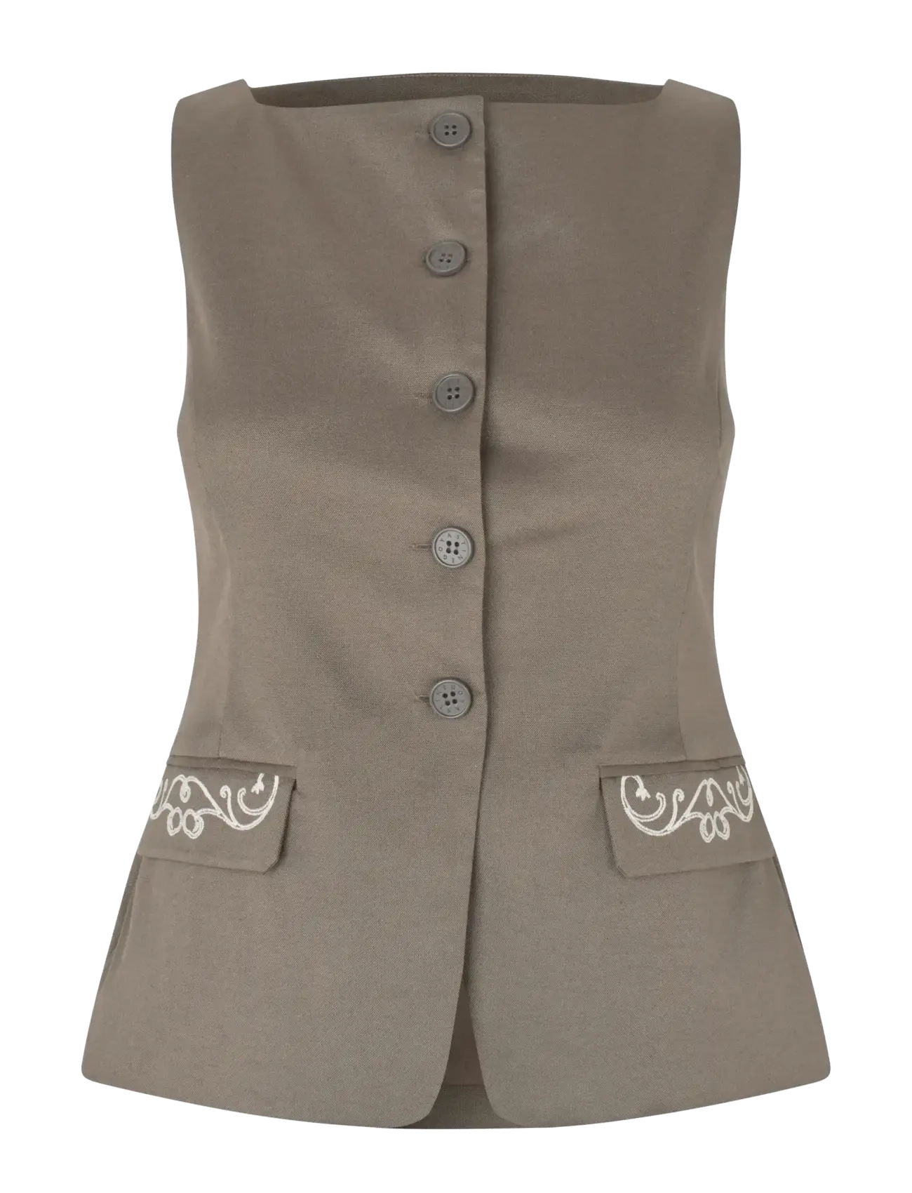 STINE GOYA Embroidered Canvas, Tailored Tank Vest - Westen - CHERRIES ON A PAISLEY / brown