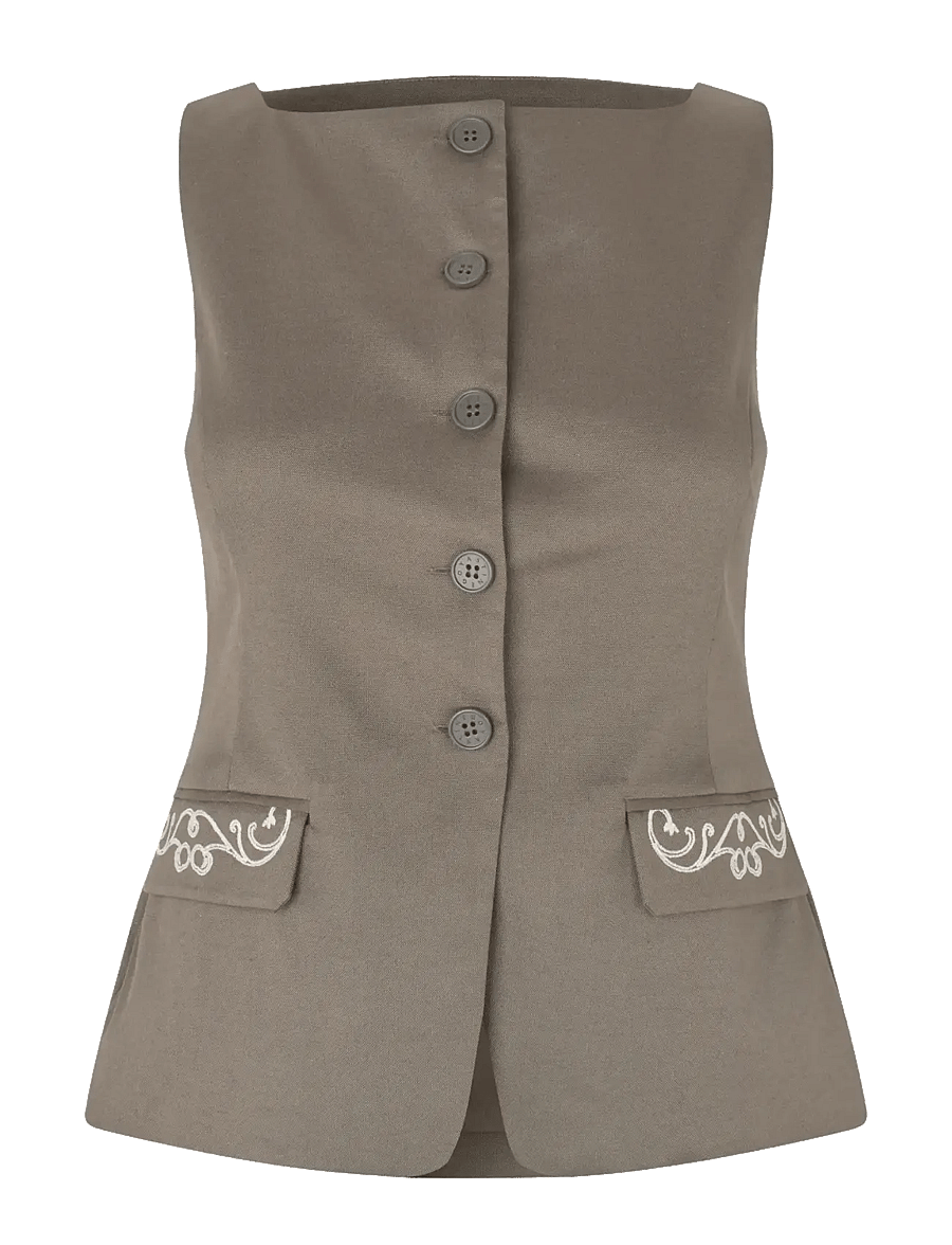 STINE GOYA - Embroidered Canvas, Tailored Tank Vest - waistcoats - cherries on a paisley - 1