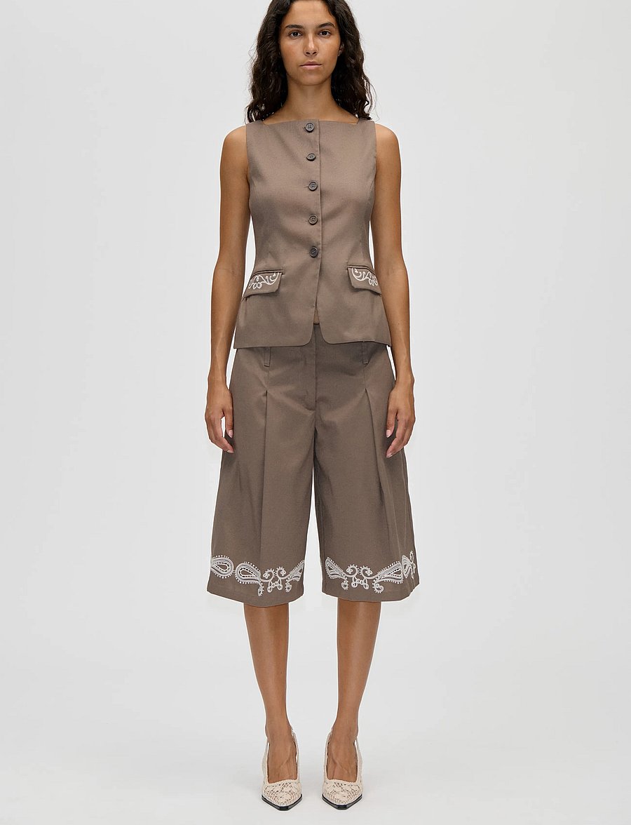STINE GOYA - Embroidered Canvas, Tailored Tank Vest - waistcoats - cherries on a paisley - 0