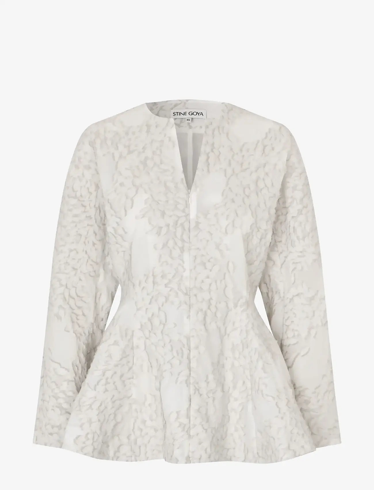 STINE GOYA - Textured Fil Coupe, Flared Hem Zip-Up Top - långärmade blusar - stone grey - 1