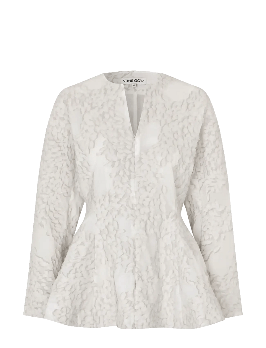 STINE GOYA - Textured Fil Coupe, Flared Hem Zip-Up Top - long sleeved blouses - stone grey - 1
