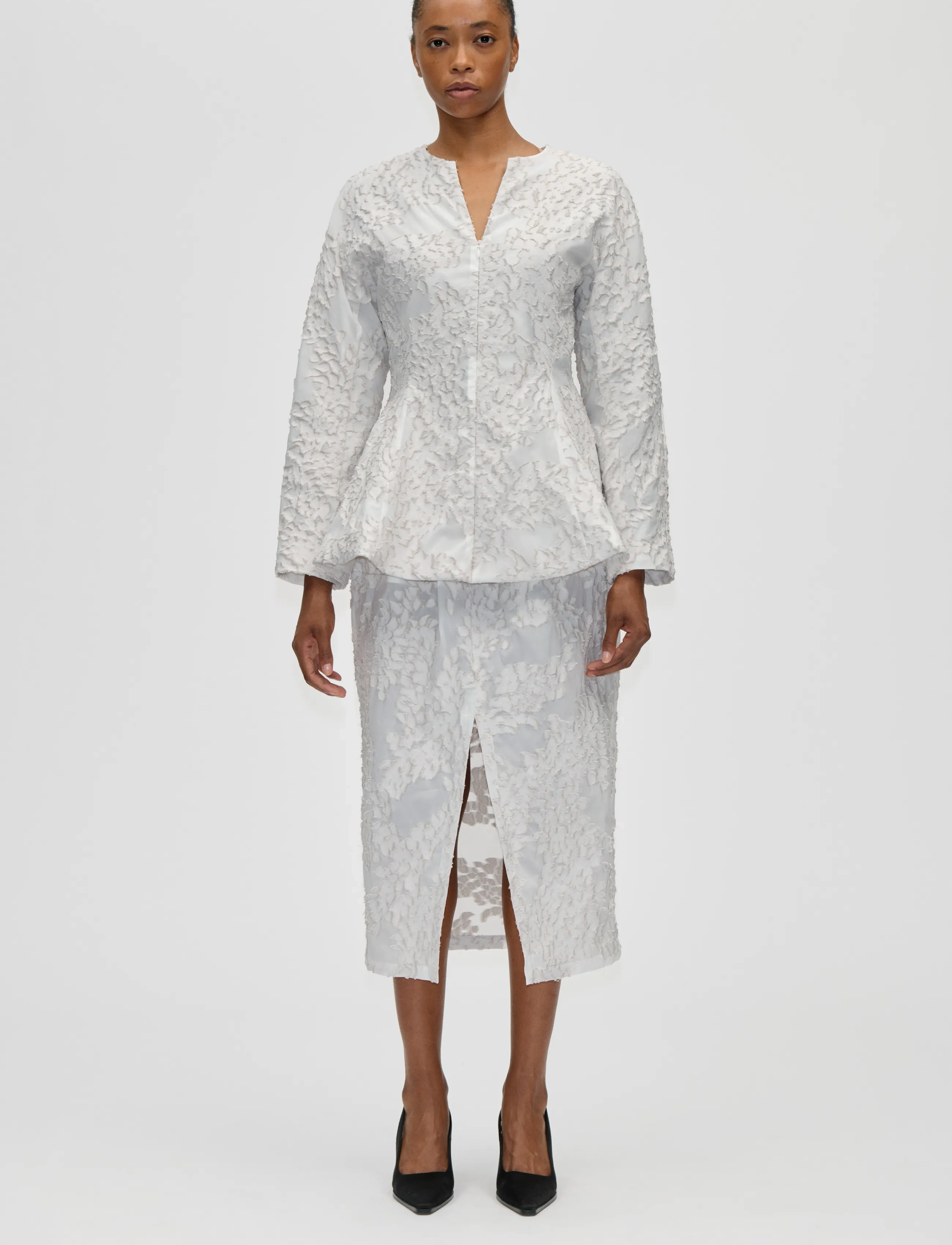 STINE GOYA Textured Fil Coupe, Flared Hem Zip-Up Top, Kvinder, Top Med Flæsekant Og Lynlås, Grå, Str: XL