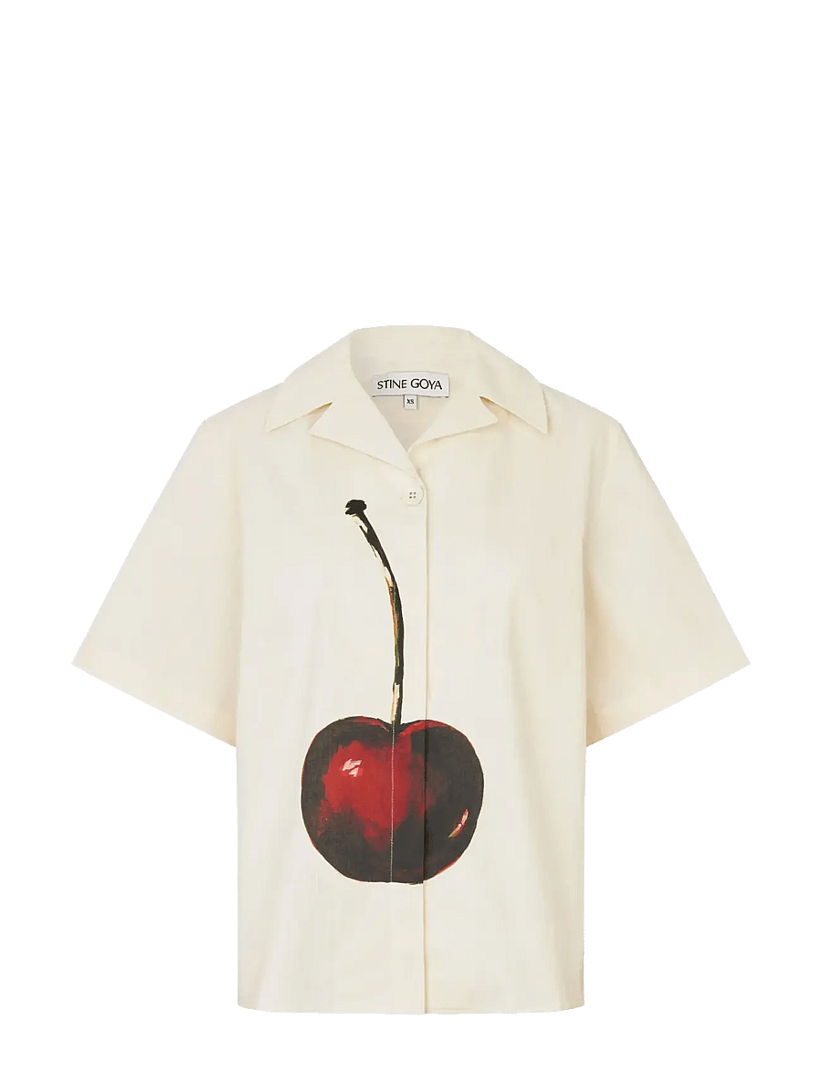 STINE GOYA - Crisp Stripe Shirting, Bowling Collar Shirt - denimskjorter - cherry - 1