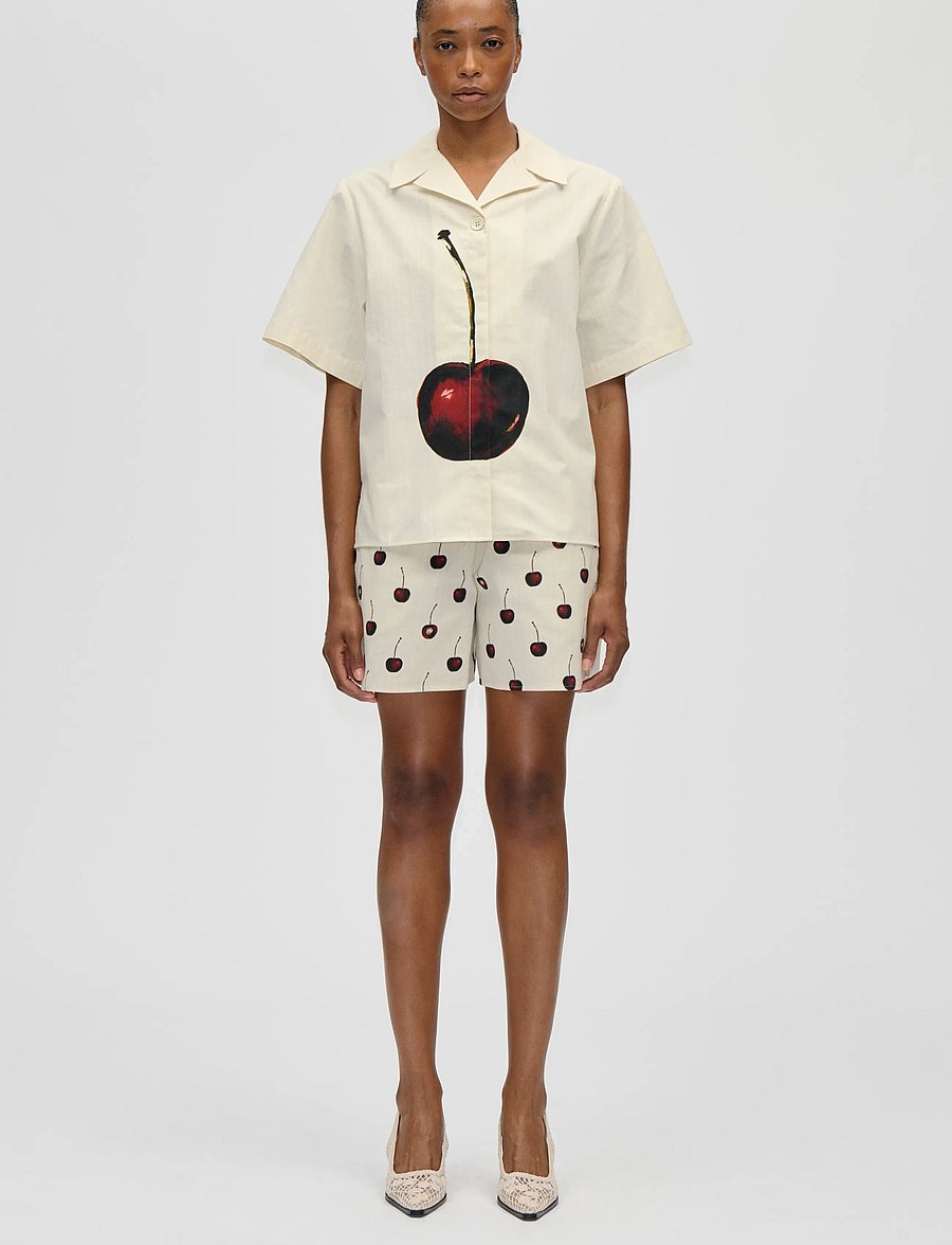 STINE GOYA - Crisp Stripe Shirting, Bowling Collar Shirt - denimskjorter - cherry - 0