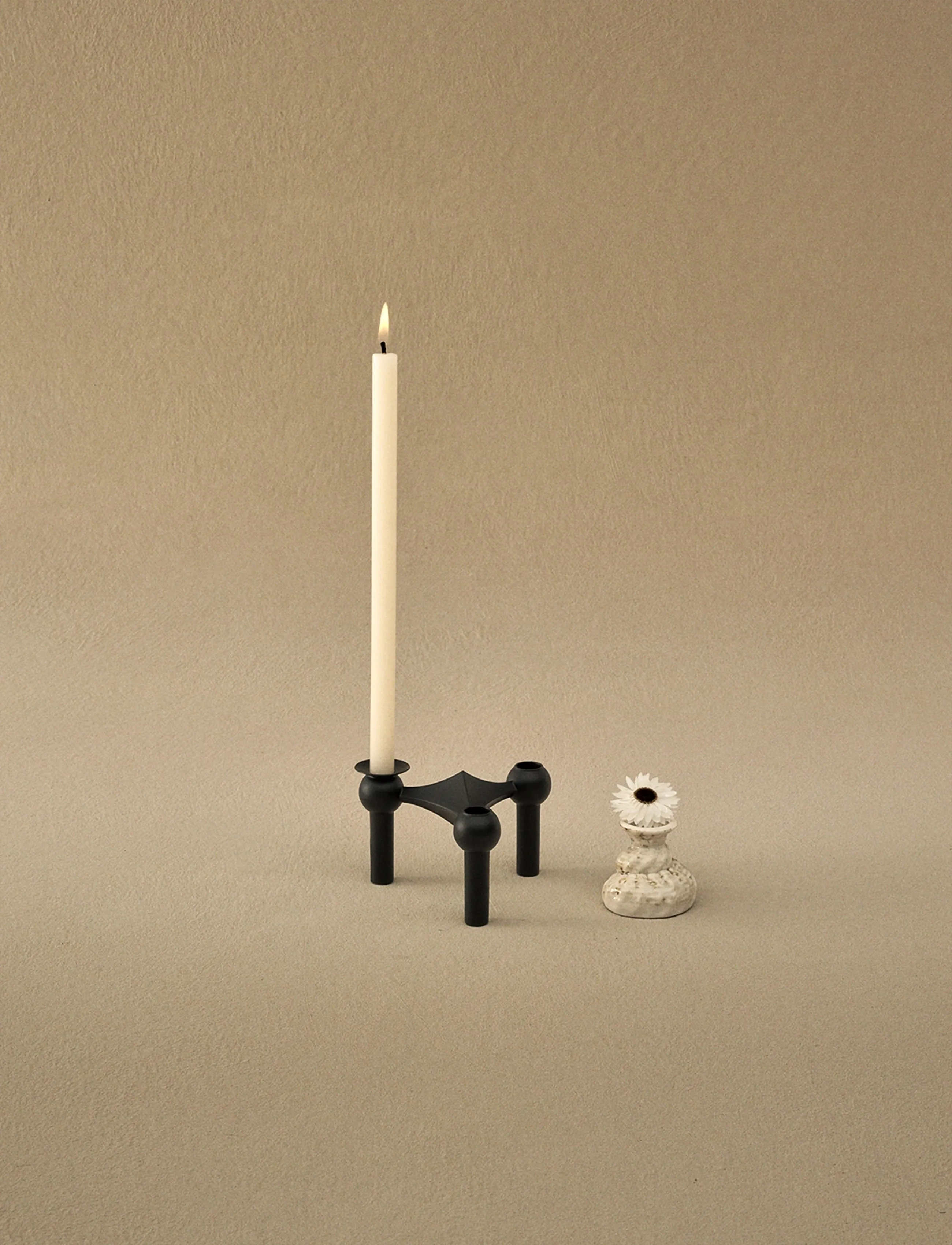STOFF Nagel Candle Holder Cuff (Set With 3 Pcs), 2.85 cm, Candlesticks & Lanterns, Schwarz - Candlesticks, Homeware