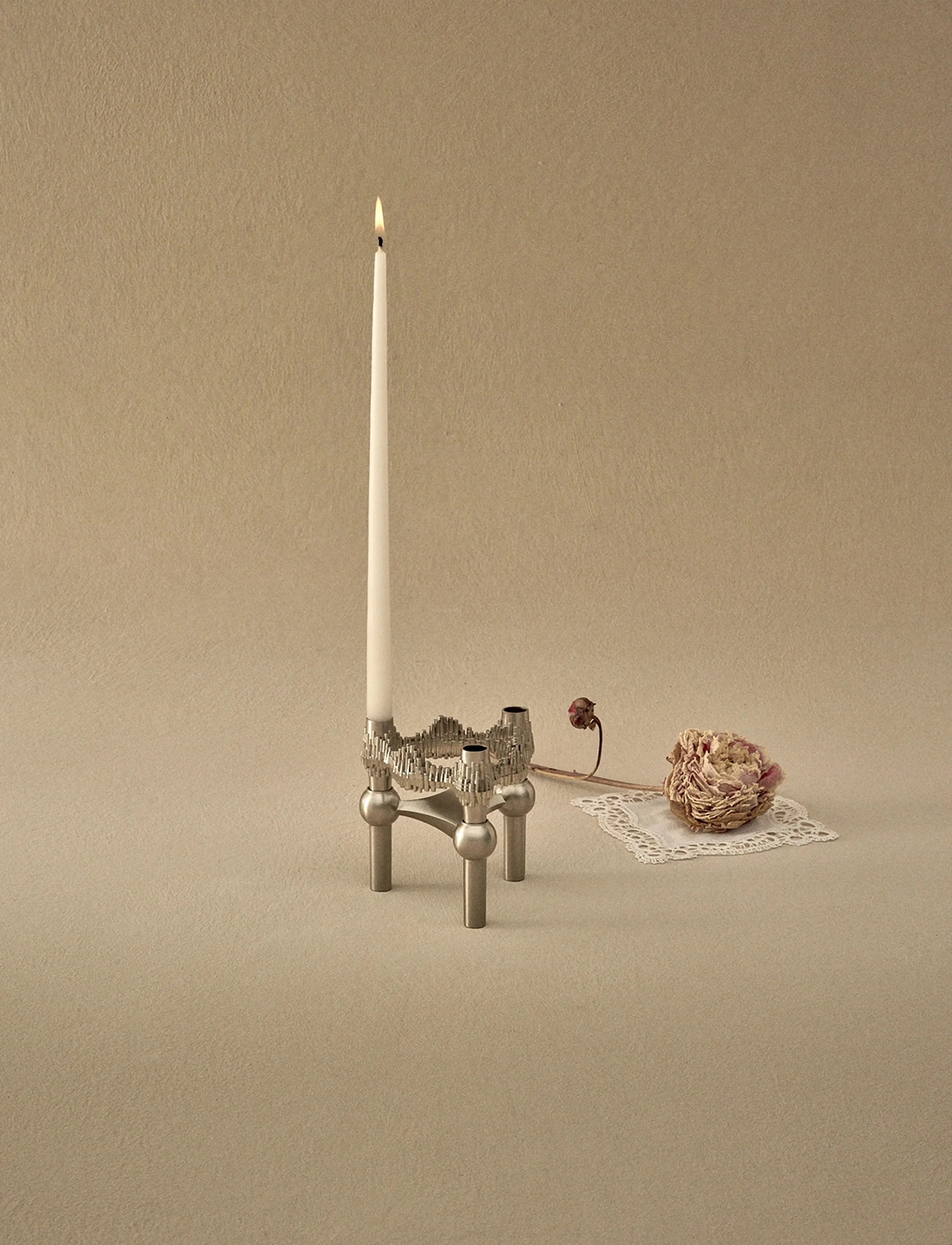 STOFF Nagel Quist Candle Holder Brushed Chrome, 5.9X10 cm, Candlesticks & Lanterns, Silber - Candlesticks, Homeware