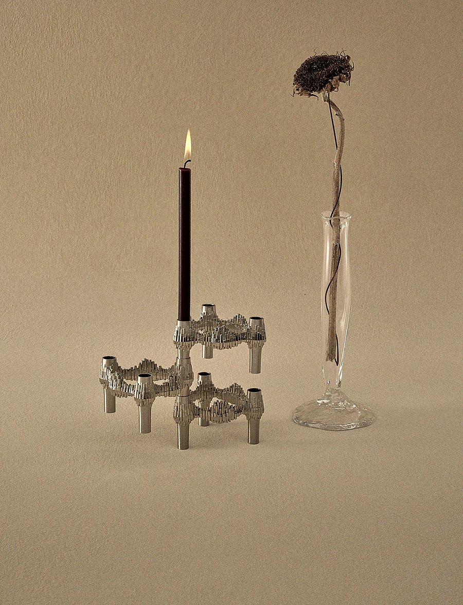STOFF Nagel - Quist candle holder (set with 3 pcs) - brushed chrome - nach preis einkaufen - brushed chrome - 0