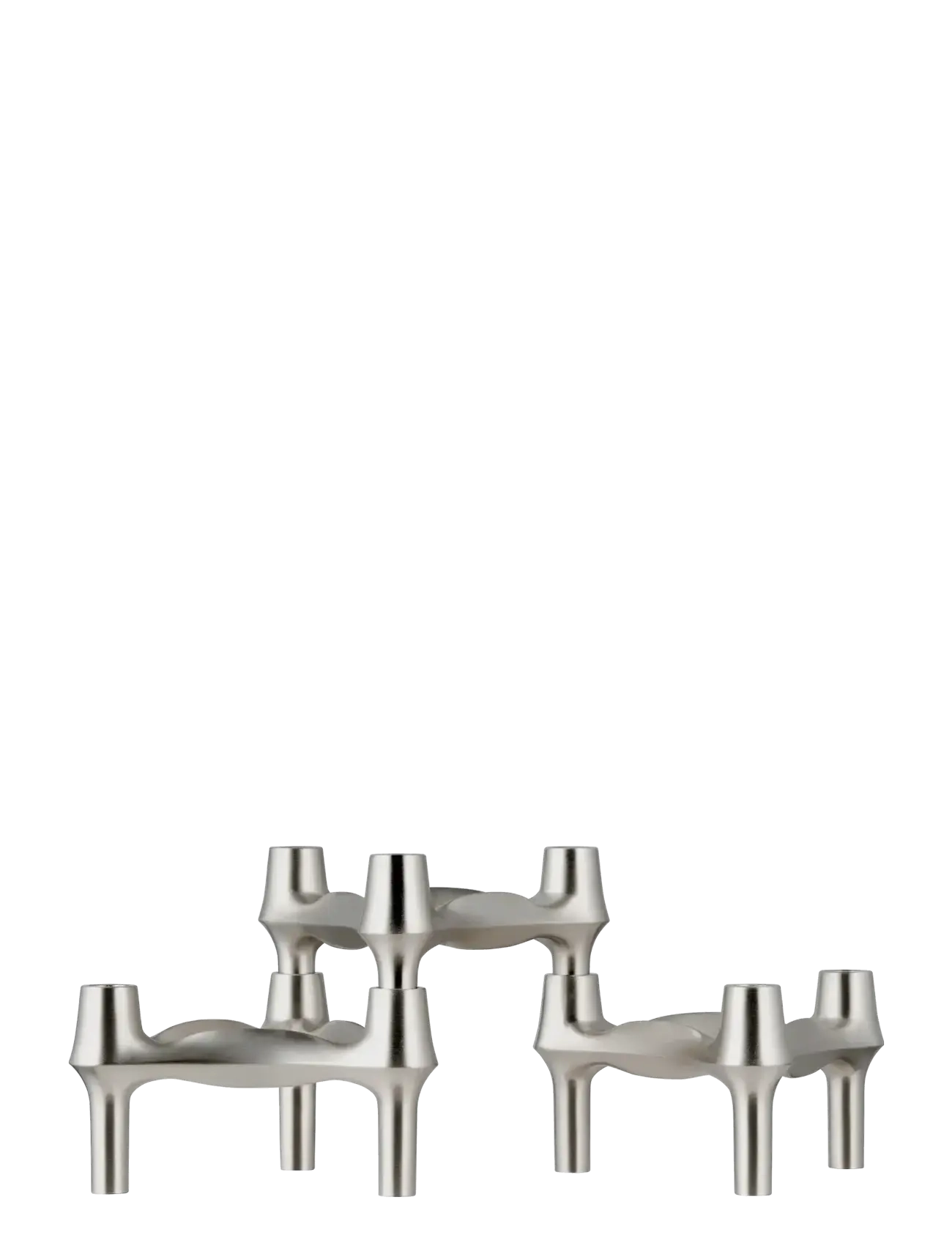 STOFF Nagel Bmf Candle Holder (Set With 3 Pcs) Brushed Chrome, Lysestage, Sølv, Str: 6.7X11.7CM