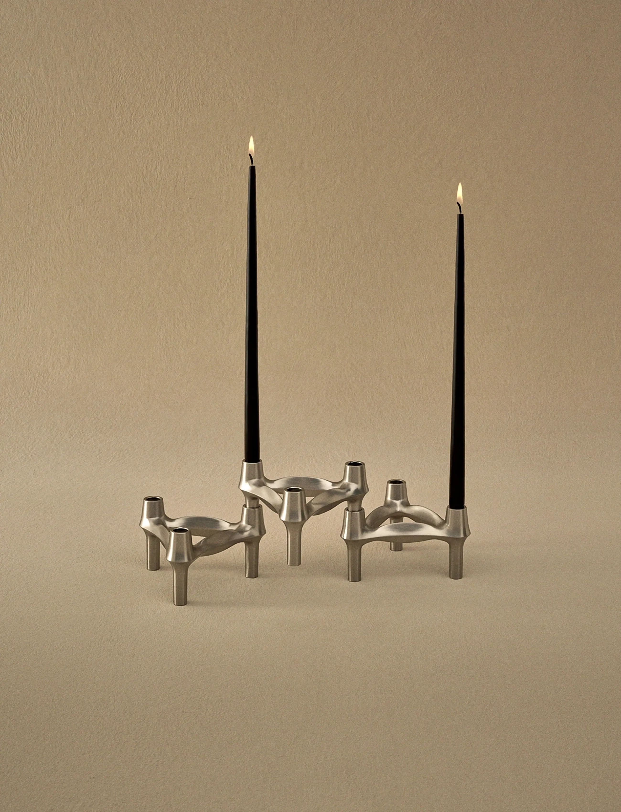STOFF Nagel Bmf Candle Holder (Set With 3 Pcs) - Brushed Chrome, 6.7X11.7 cm, Silver, Lysestager & Lanterner > Lysestager, Unisex