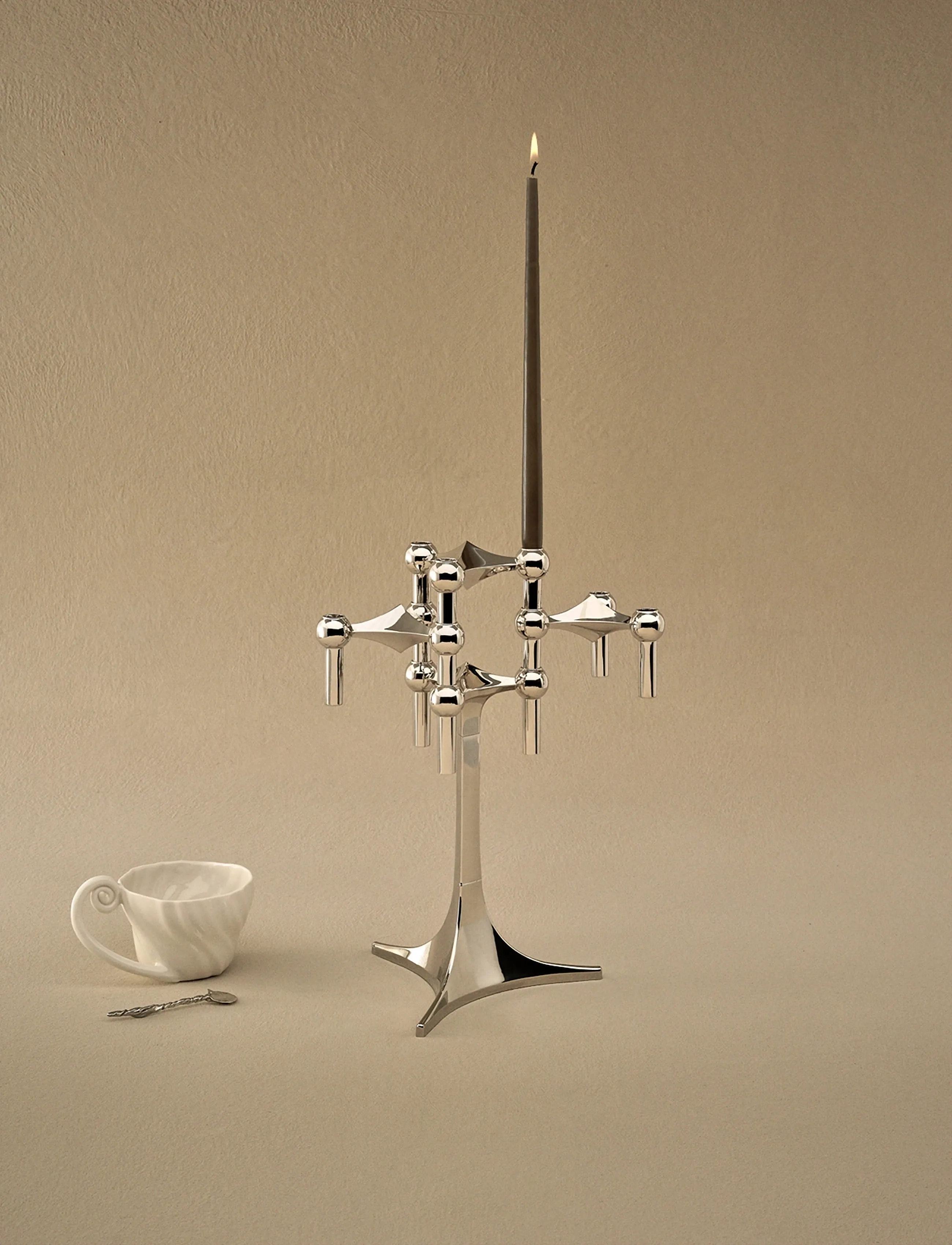 STOFF Nagel Stoff Nagel Stand, H23 cm, Silver, Lysestager & Lanterner > Lysestager, Unisex