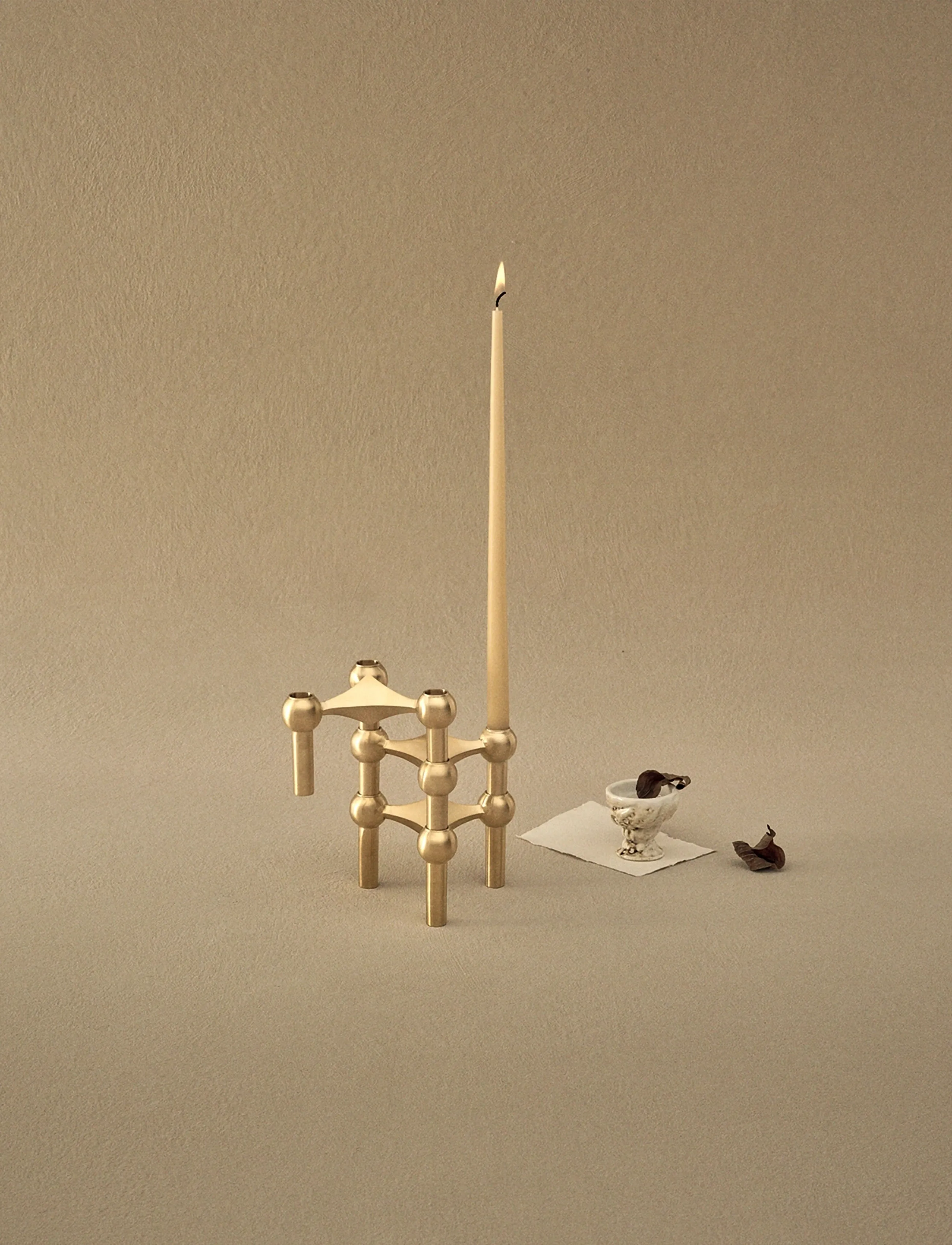 STOFF Nagel Candle Holder (Set With 3 Pcs) Brushed Brass, 6.9X10.2 cm, Candlesticks & Lanterns, Gold - Candlesticks, Homeware