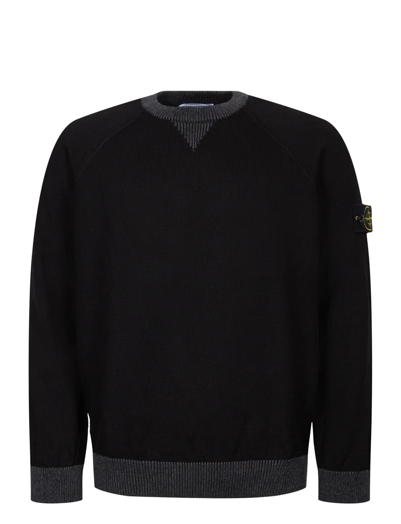 Stone Island Crewneck Sweater In Raw Hand Organic Cotton - Stone Island - BLACK / black