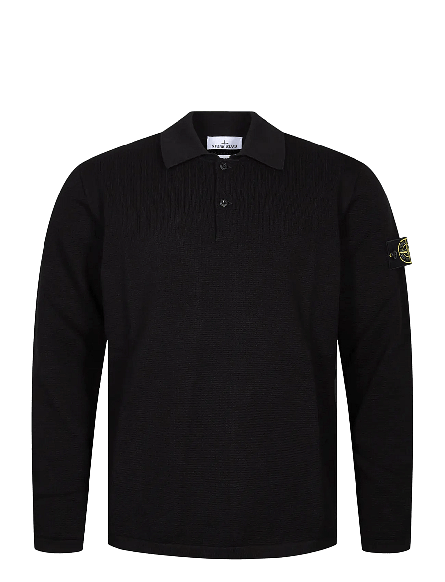 Stone Island - Knit Long Sleeve Polo - langärmelige strick-polohemden - black - 0
