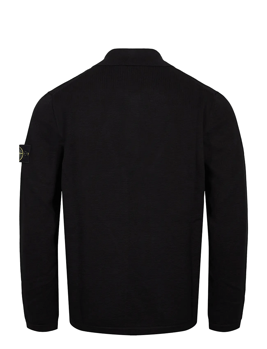 Stone Island - Knit Long Sleeve Polo - langärmelige strick-polohemden - black - 1