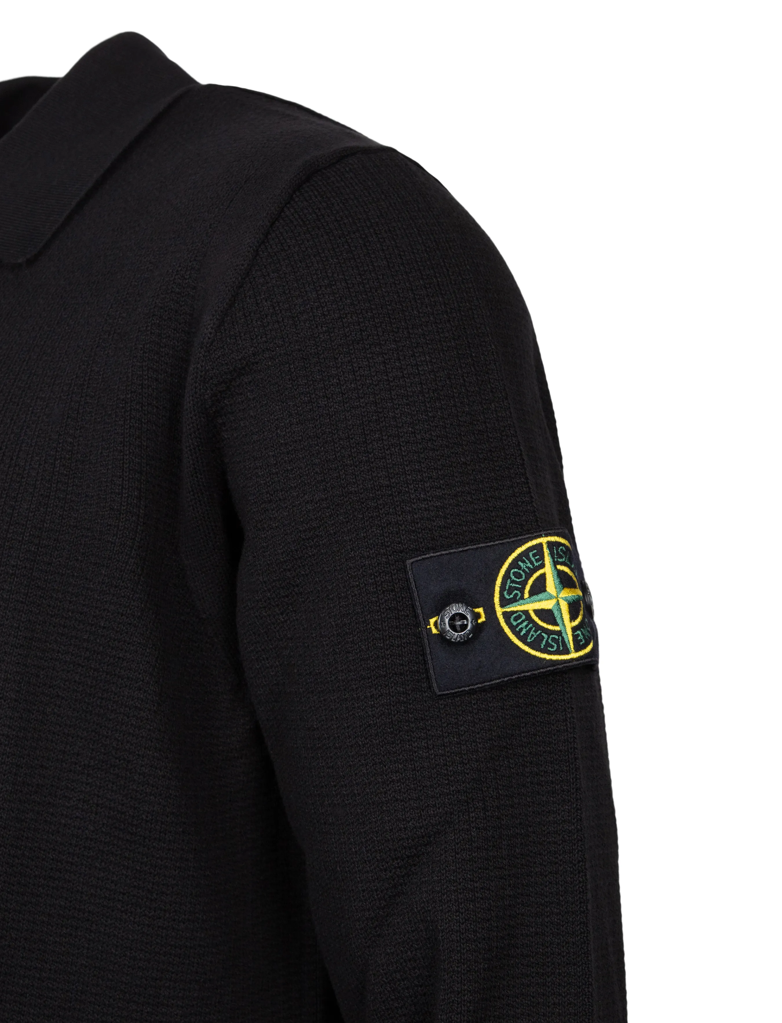 Stone Island - Knit Long Sleeve Polo - langärmelige strick-polohemden - black - 2