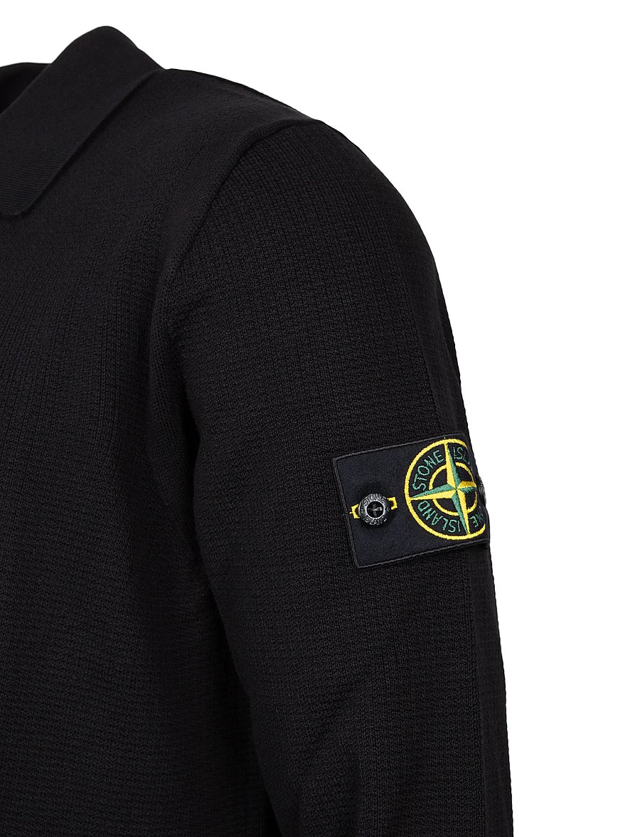 Stone Island - Knit Long Sleeve Polo - langärmelige strick-polohemden - black - 2