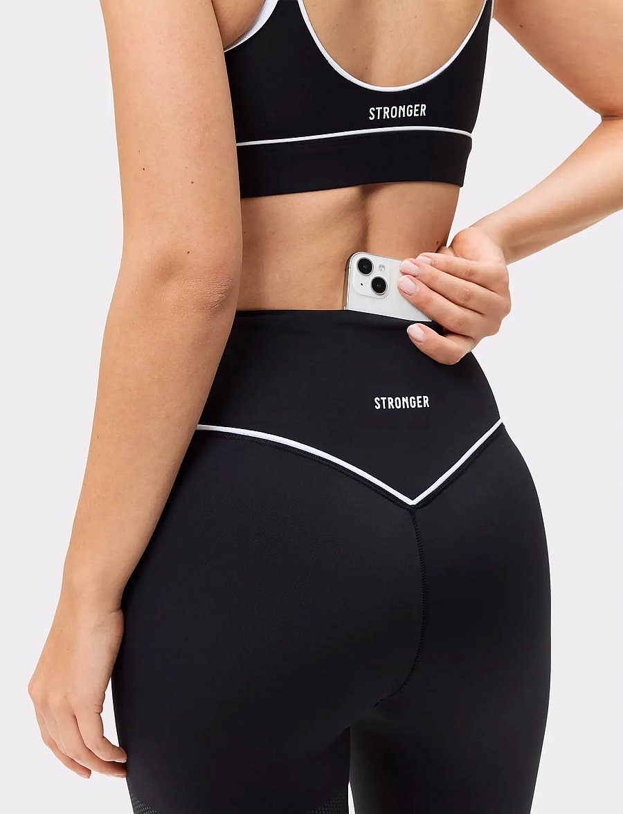 STRONGER - Signature Piping Leggings - full längd - black - 3