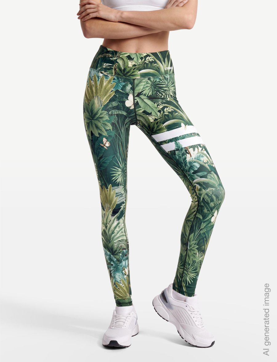 STRONGER - Explore Printed Leggings - full längd - tropical leaves print - 3