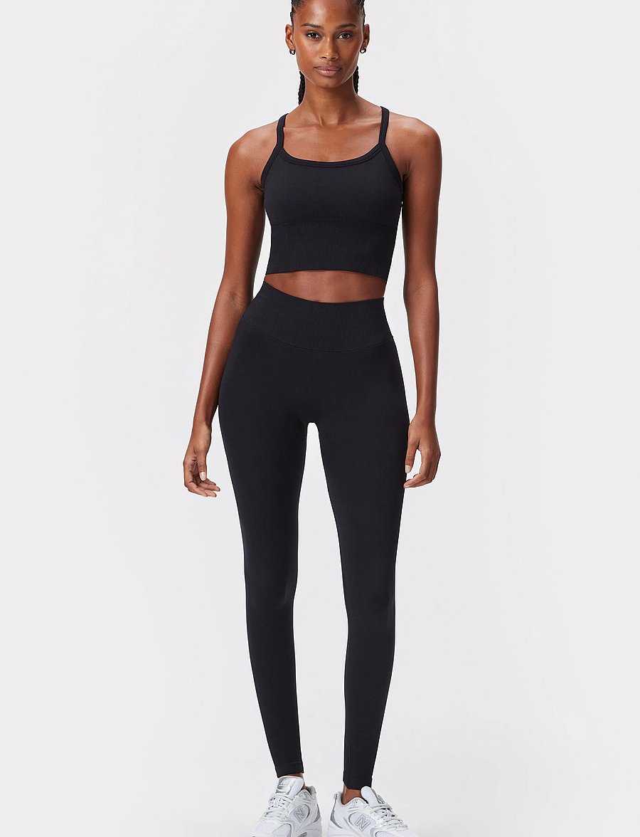 STRONGER - Seamless Contour Scrunch Leggings - volle länge - black - 0