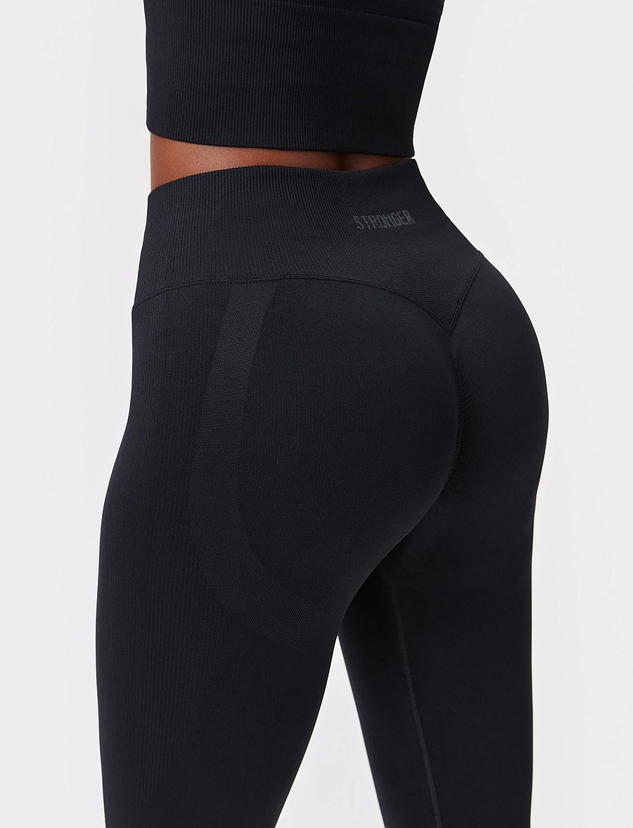 STRONGER - Seamless Contour Scrunch Leggings - volle länge - black - 4