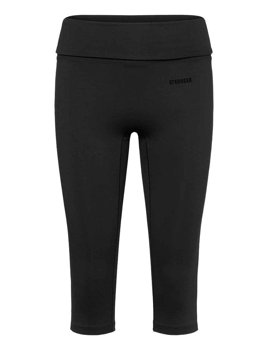 STRONGER - Soft Fold Over Capri Leggings - 3/4 längd - black - 0