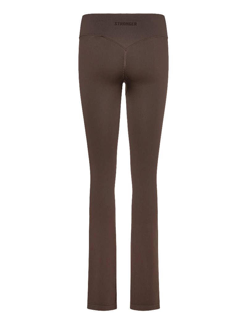 STRONGER - Seamless Contour Ribbed Bootcut Leggings - fuld længde - black coffee - 1