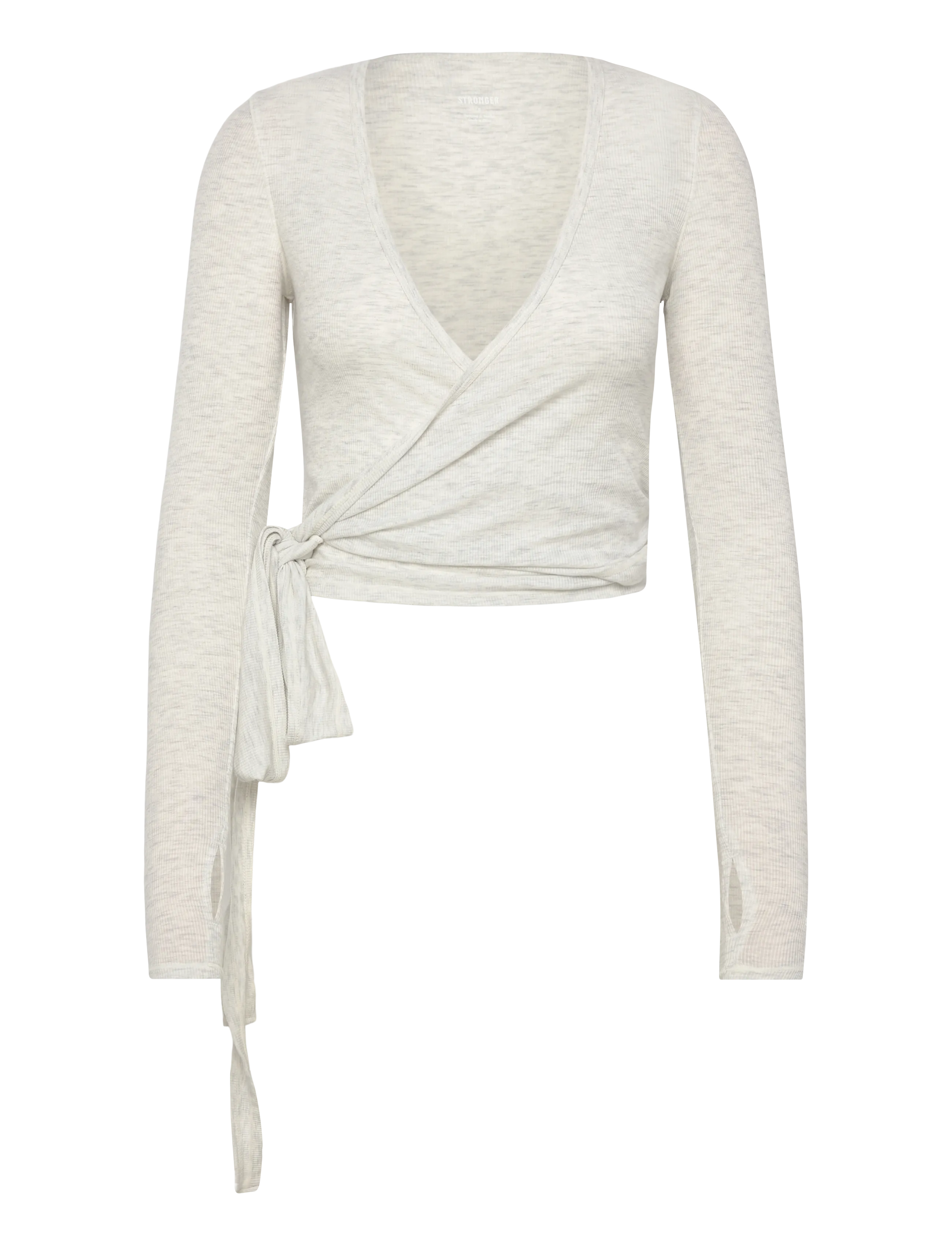 STRONGER Soft Rib Wrap Long Sleeve, L, Sport Crop Oberteile, Grau - Long-sleeved Frauen