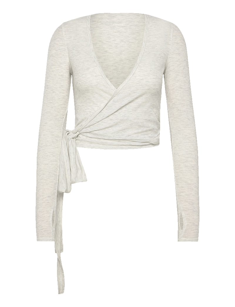 STRONGER - Soft Rib Wrap Long Sleeve - crop-tops - grey melange - 0