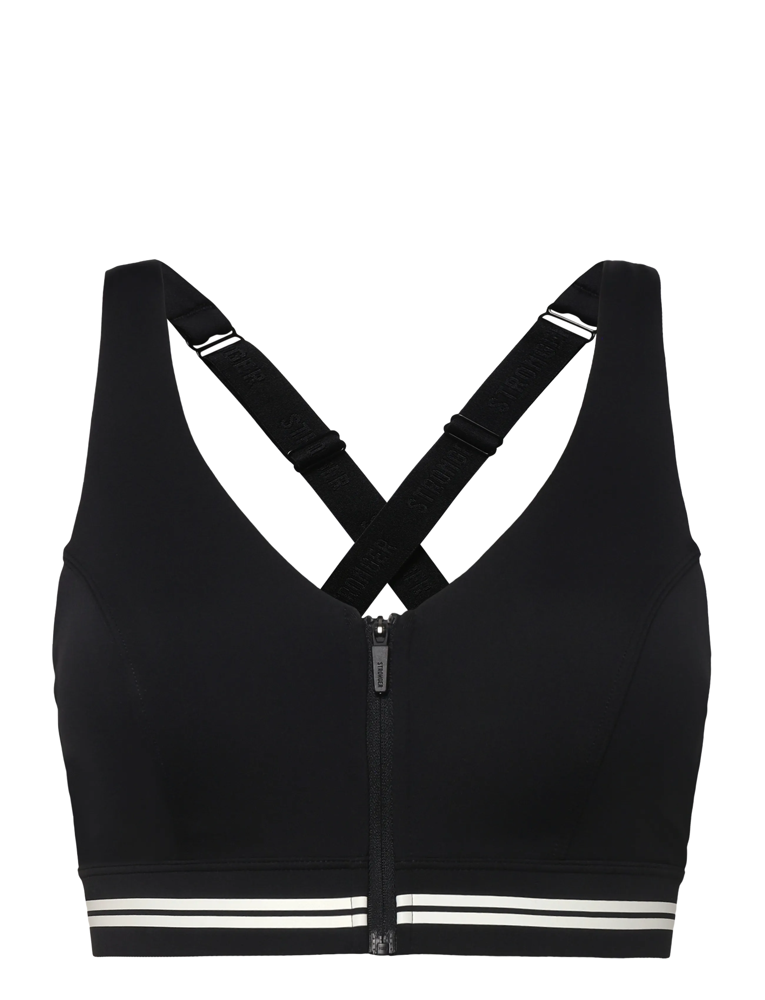 STRONGER Signature Logo  Zip Sports Bra - Sport BH:ar - BLACK / black