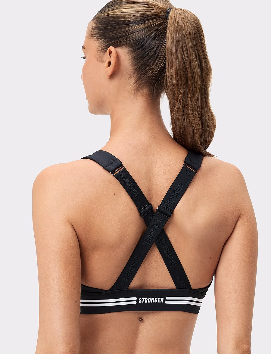 STRONGER - Signature Logo Zip Sports Bra - sport-bhs - black - 3
