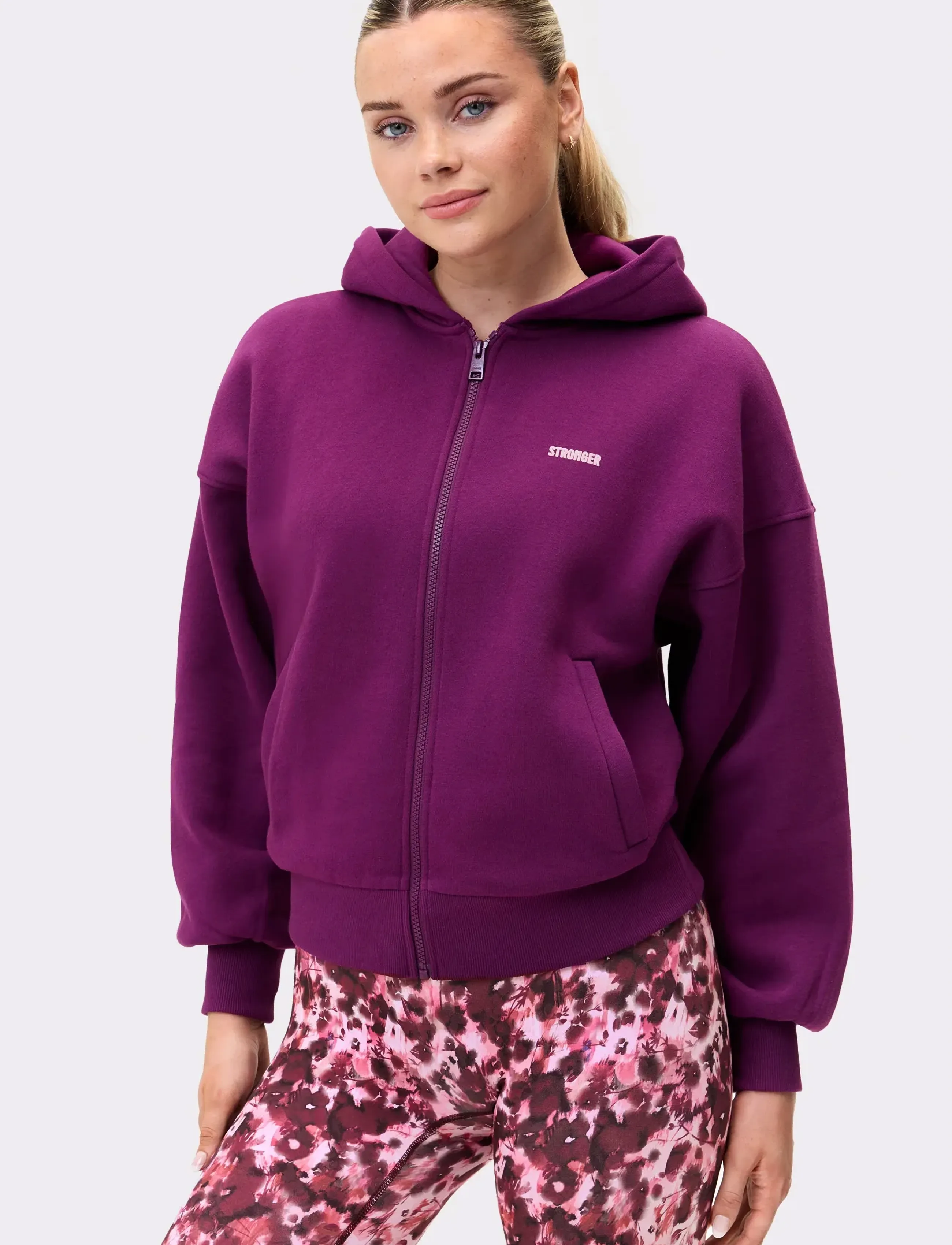 STRONGER - Relaxed Full Zip Hoodie - overdele - aubergine purple - 0