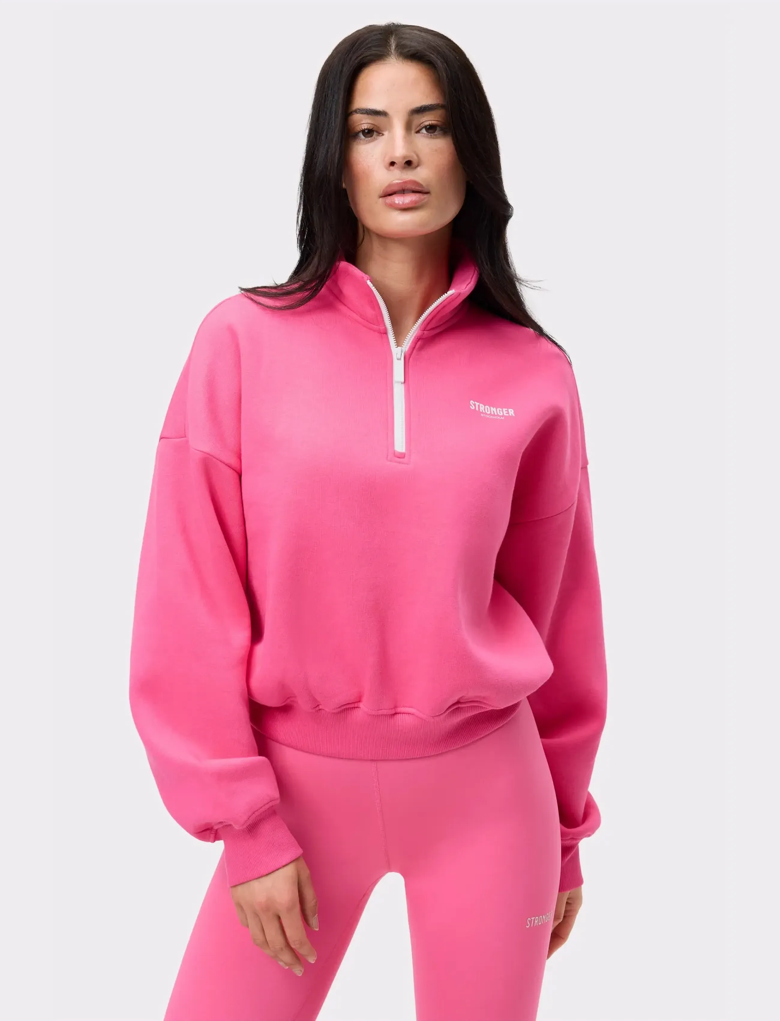 STRONGER Half Zip Sweatshirt, M, Sport Sweatshirts & Hoodies, Rosa - Sweatshirts, Frauen