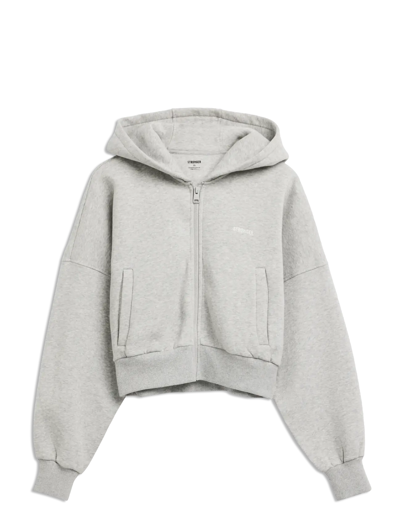 STRONGER Relaxed Cropped Full Zip Hoodie Grau - L - Damen