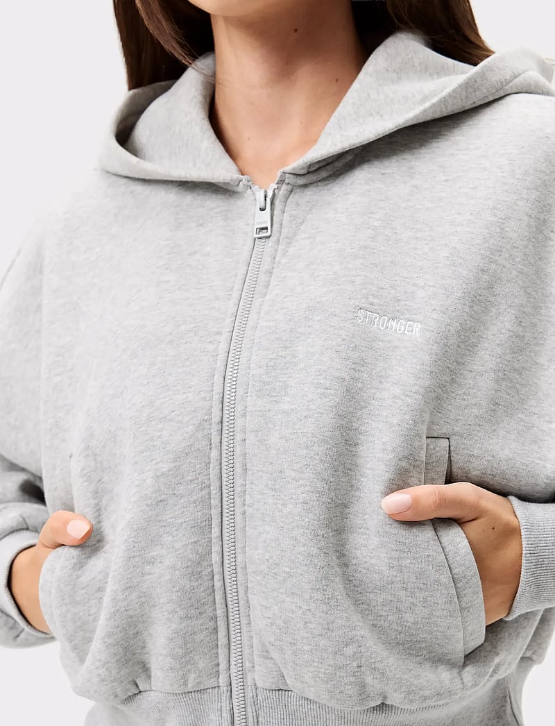 STRONGER - Relaxed Cropped Full Zip Hoodie - huvtröjor - grey melange - 3
