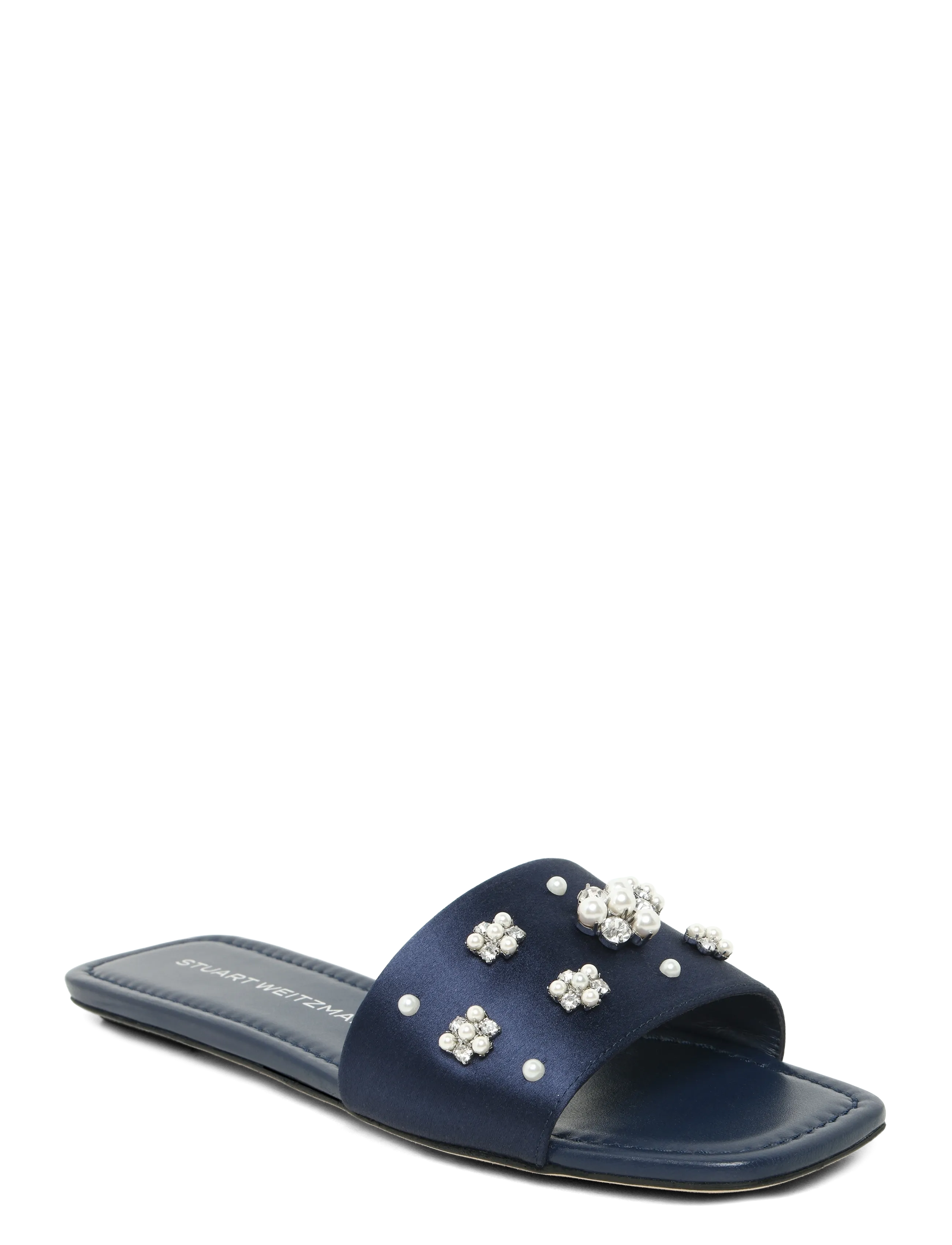 Stuart Weitzman Poppy Flat Slide, Kvinder, Perleudsmykket Flad Sandal, Navy, Str: 39.5