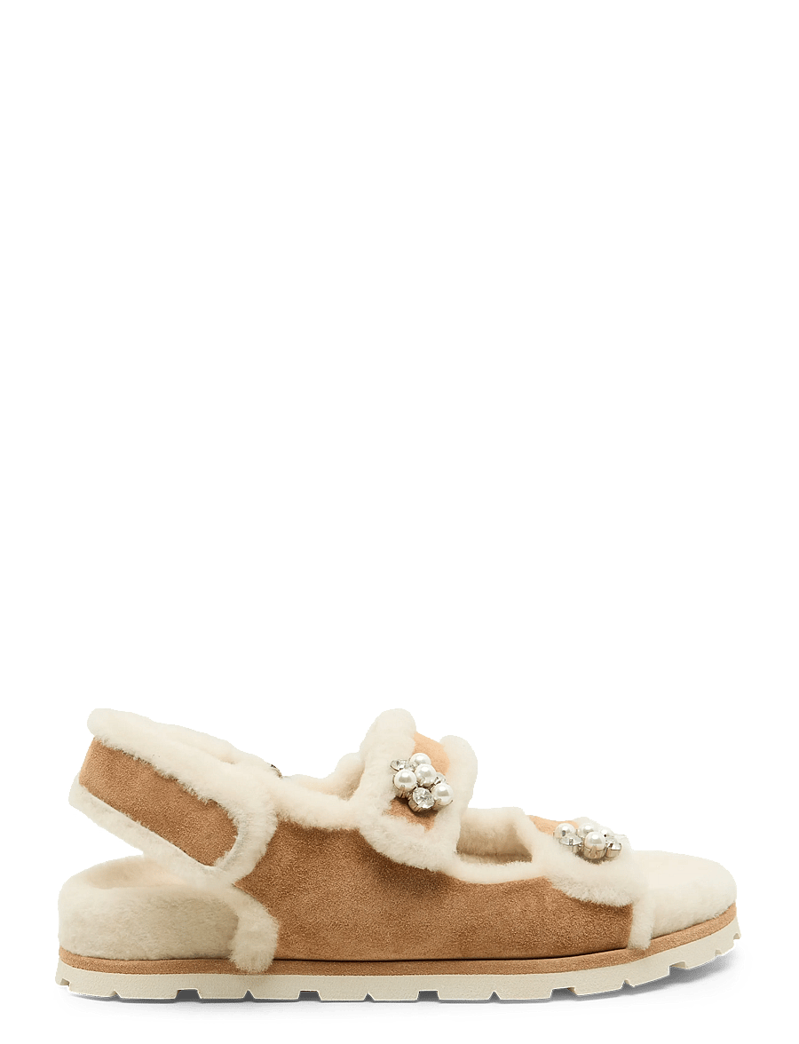 Stuart Weitzman - Wynter Suede Shearling Sport Sandal - platta sandaler - brown - 2