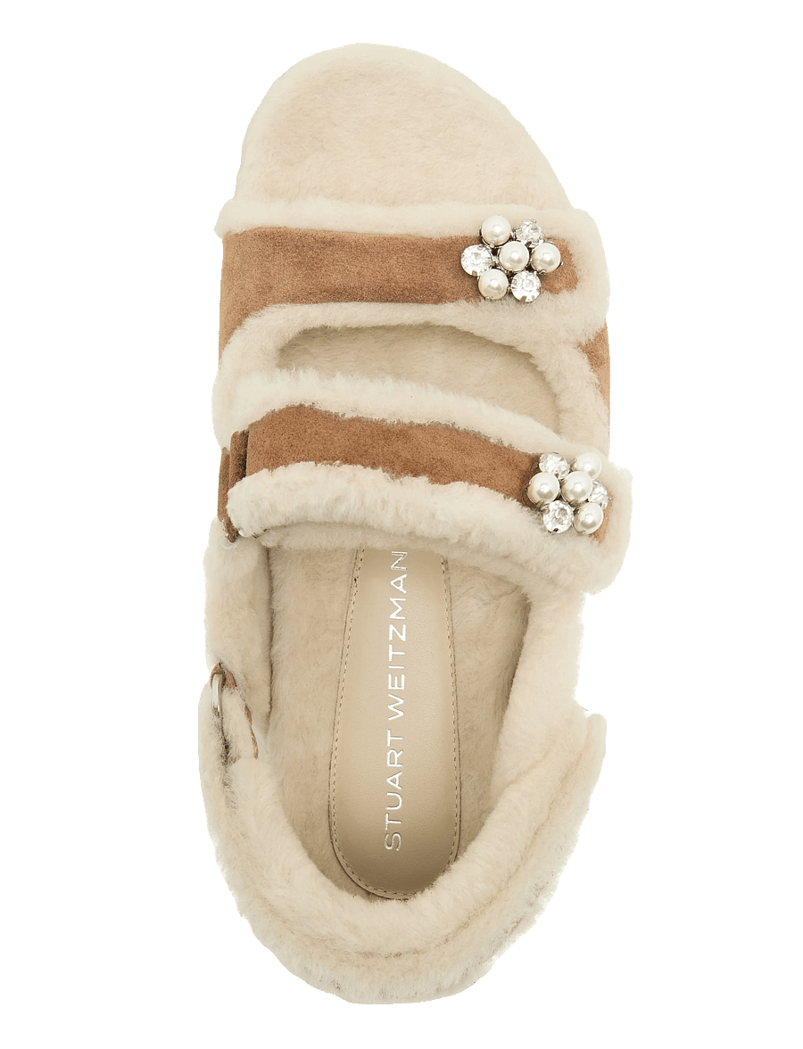 Stuart Weitzman - Wynter Suede Shearling Sport Sandal - platta sandaler - brown - 3
