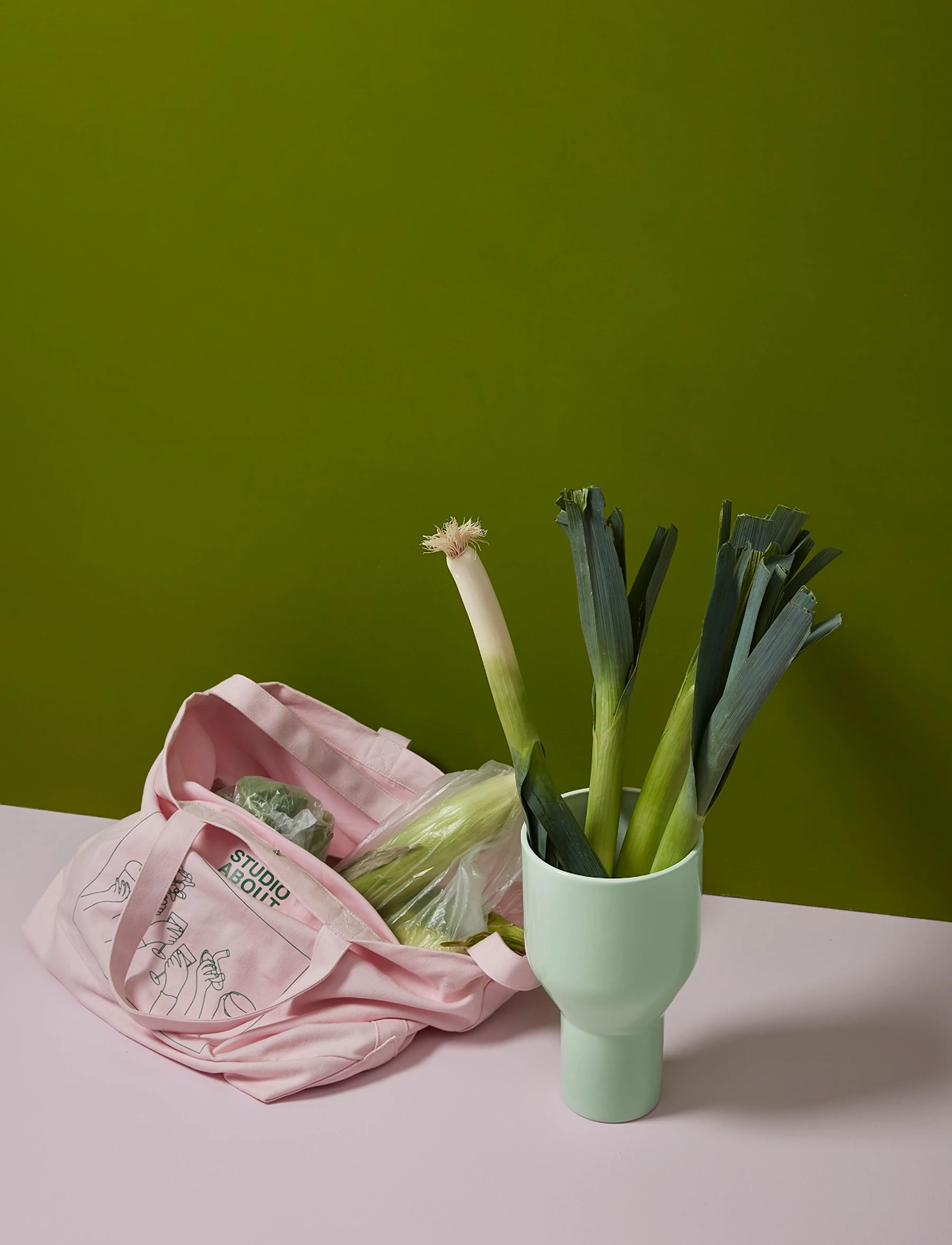 Studio About Tote Bag, Rose/Green, L:32 cm, Bags, Rosa - Totes, Frauen