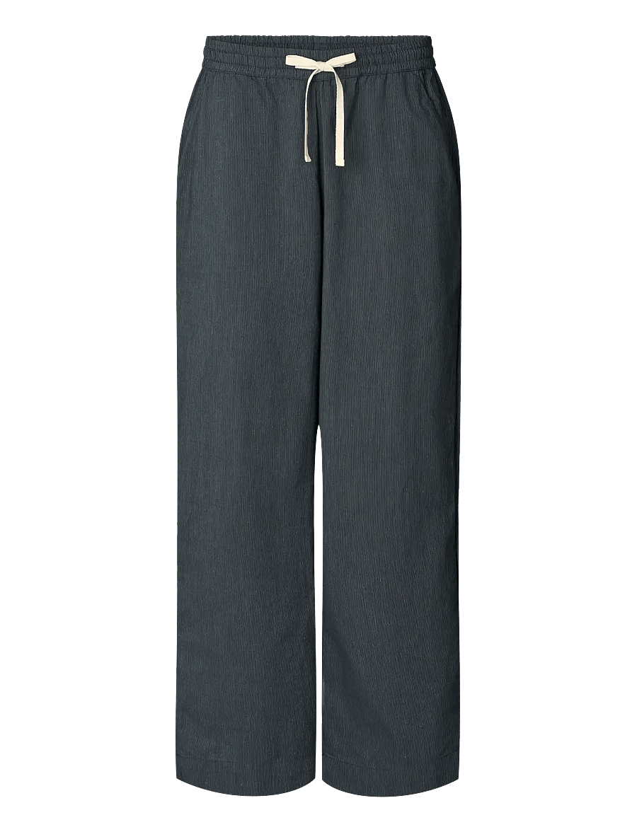 STUDIO FEDER - DAGMAR PANTS - hosen mit weitem bein - black pinstripe - 1