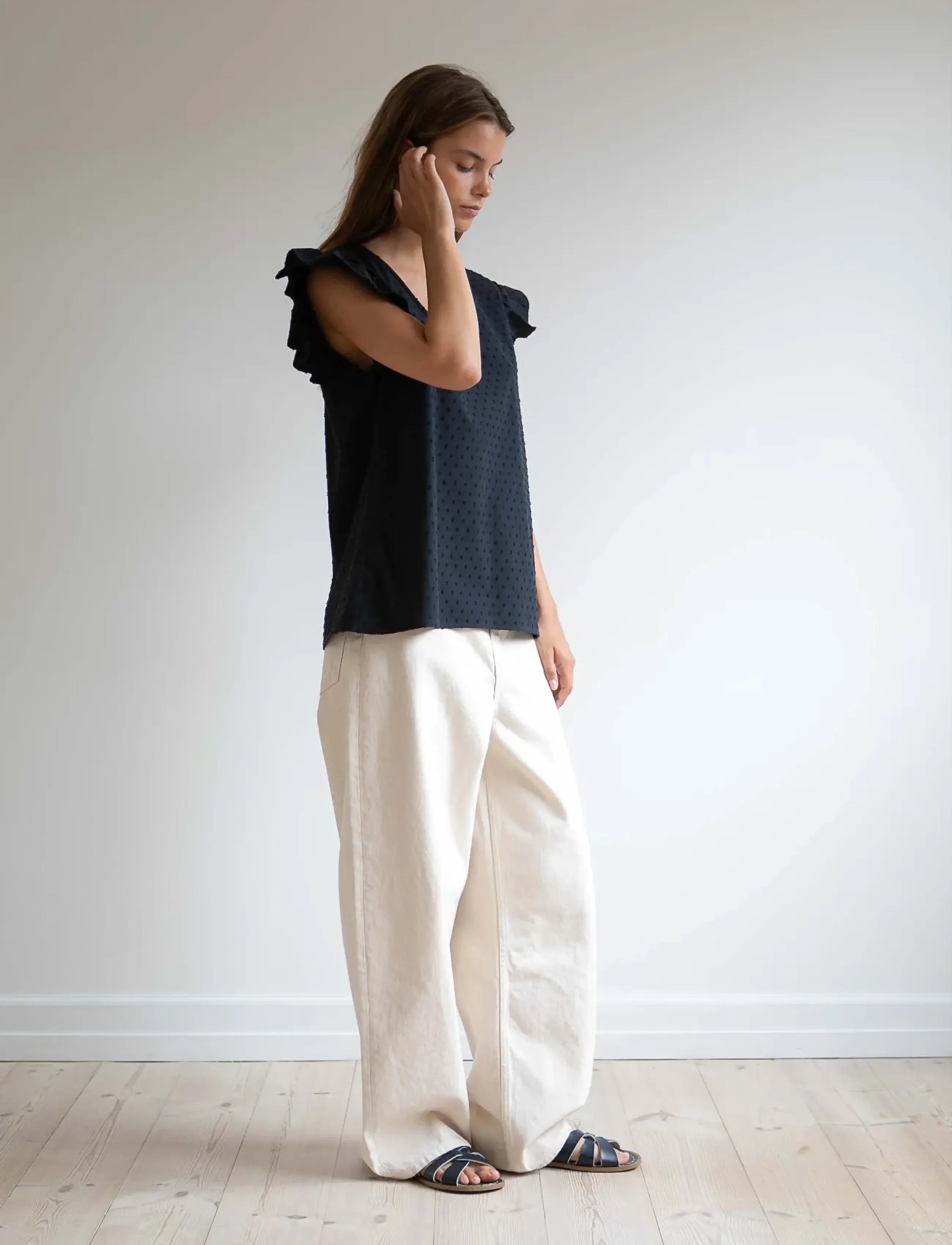 STUDIO FEDER YRSA TOP - Short-sleeved blouses - BLACK / black