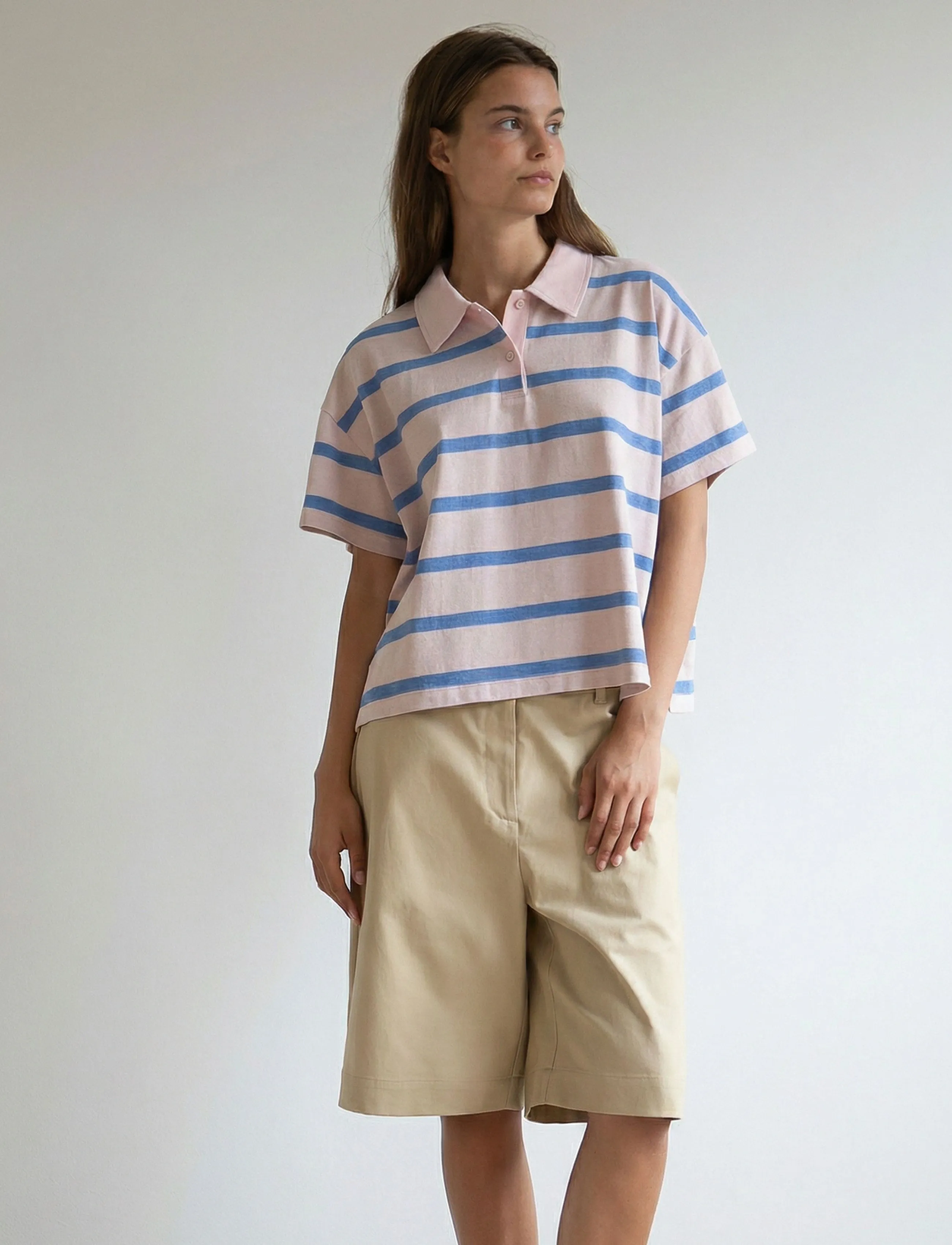 STUDIO FEDER Ruth Ss Polo, Kvinder, Stribet Kortærmet Poloshirt, Pink, Str: XS