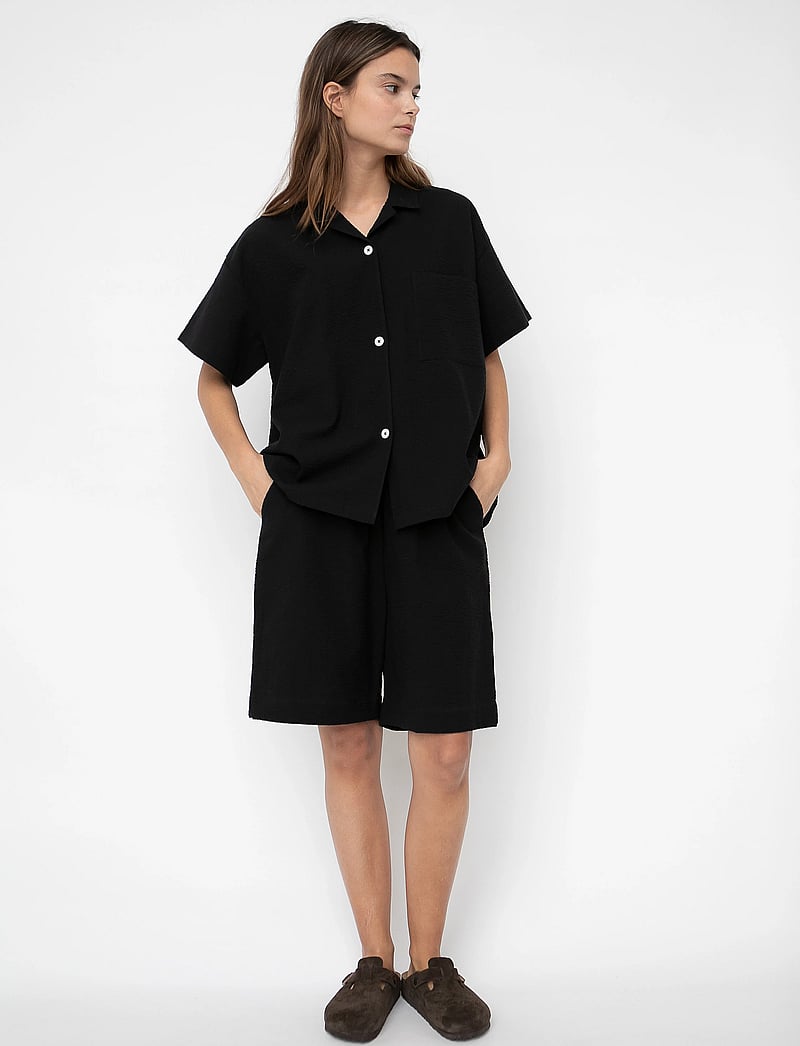 STUDIO FEDER - NORAH SHORTS - SEERSUCKER - kasdienio stiliaus šortai - black - 4