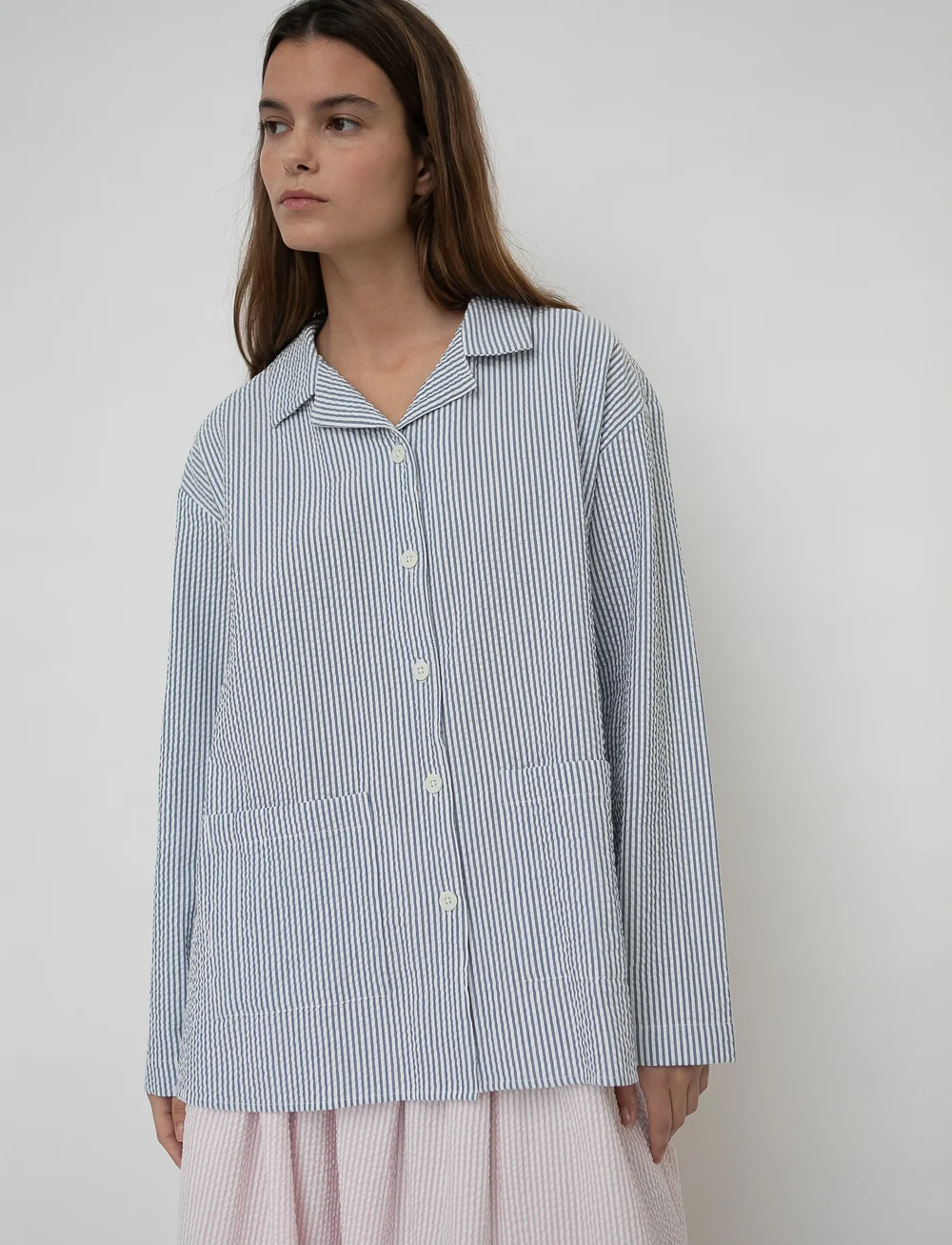 STUDIO FEDER - SILJA SHIRT - SEERSUCKER - långärmade skjortor - fjord - 0