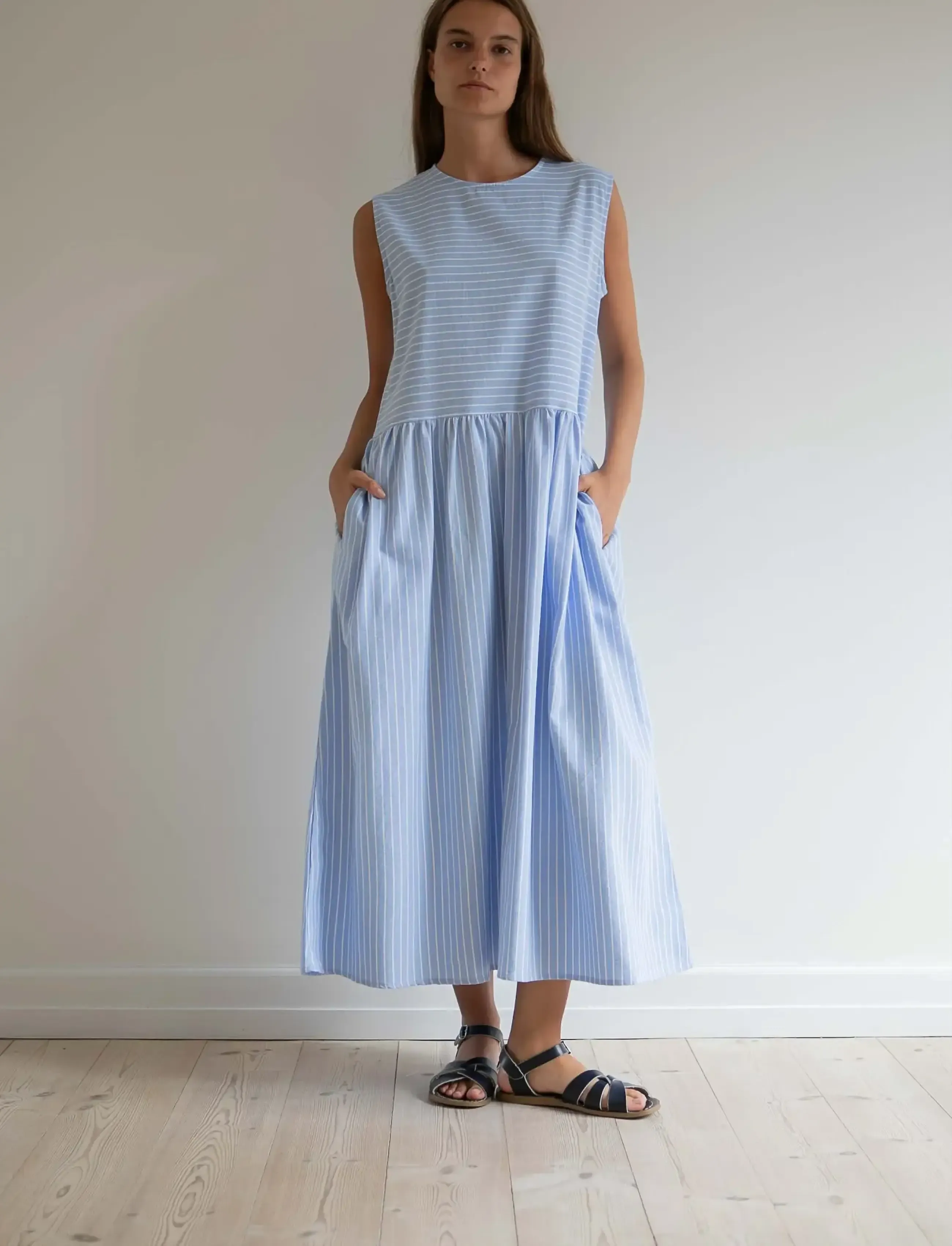 STUDIO FEDER NOELLE DRESS - Midikleidid - ANGEL STRIPE / blue