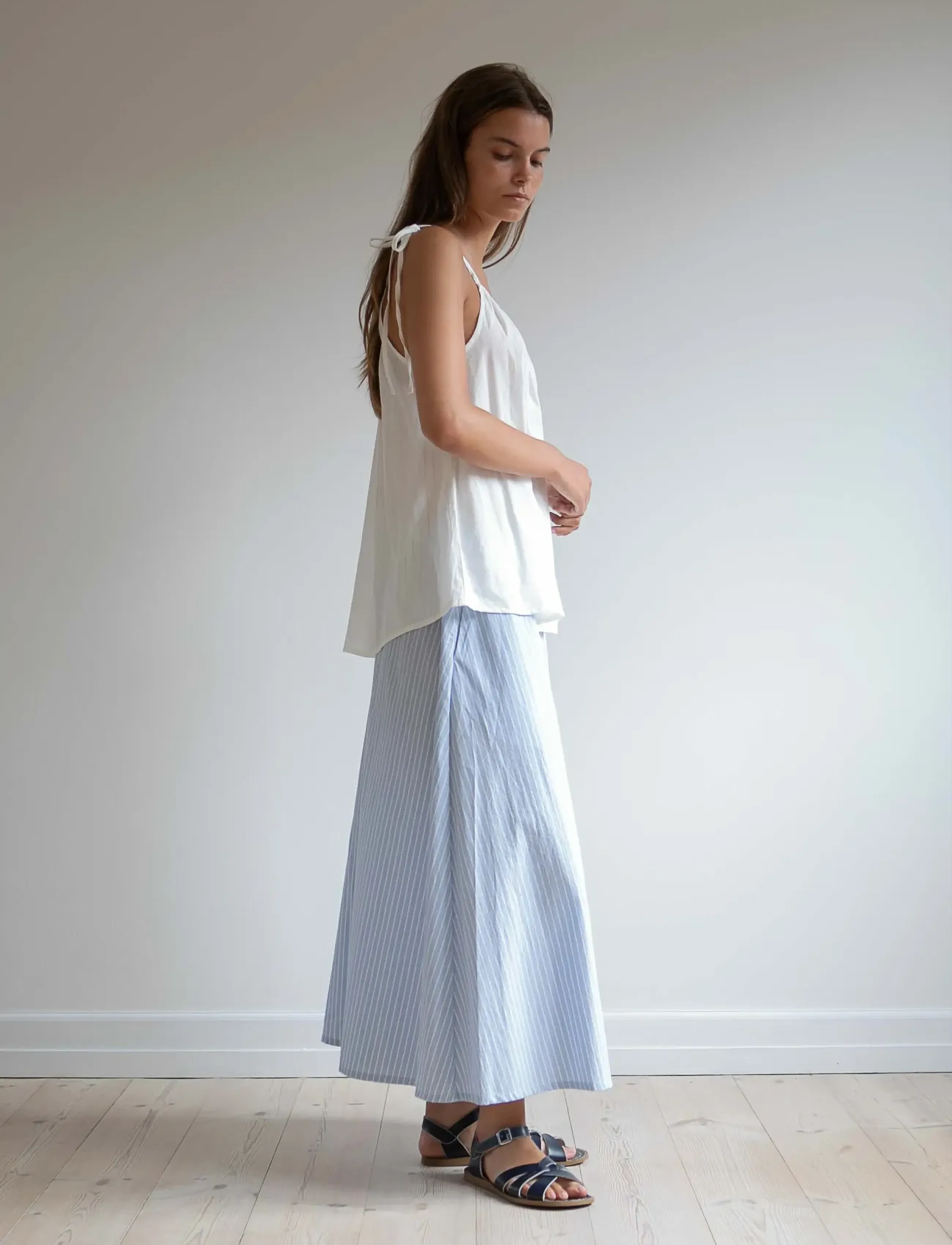 STUDIO FEDER Agnes Skirt, Kvinder, Elastik Talje Midi Nederdel, Blå, Str: L